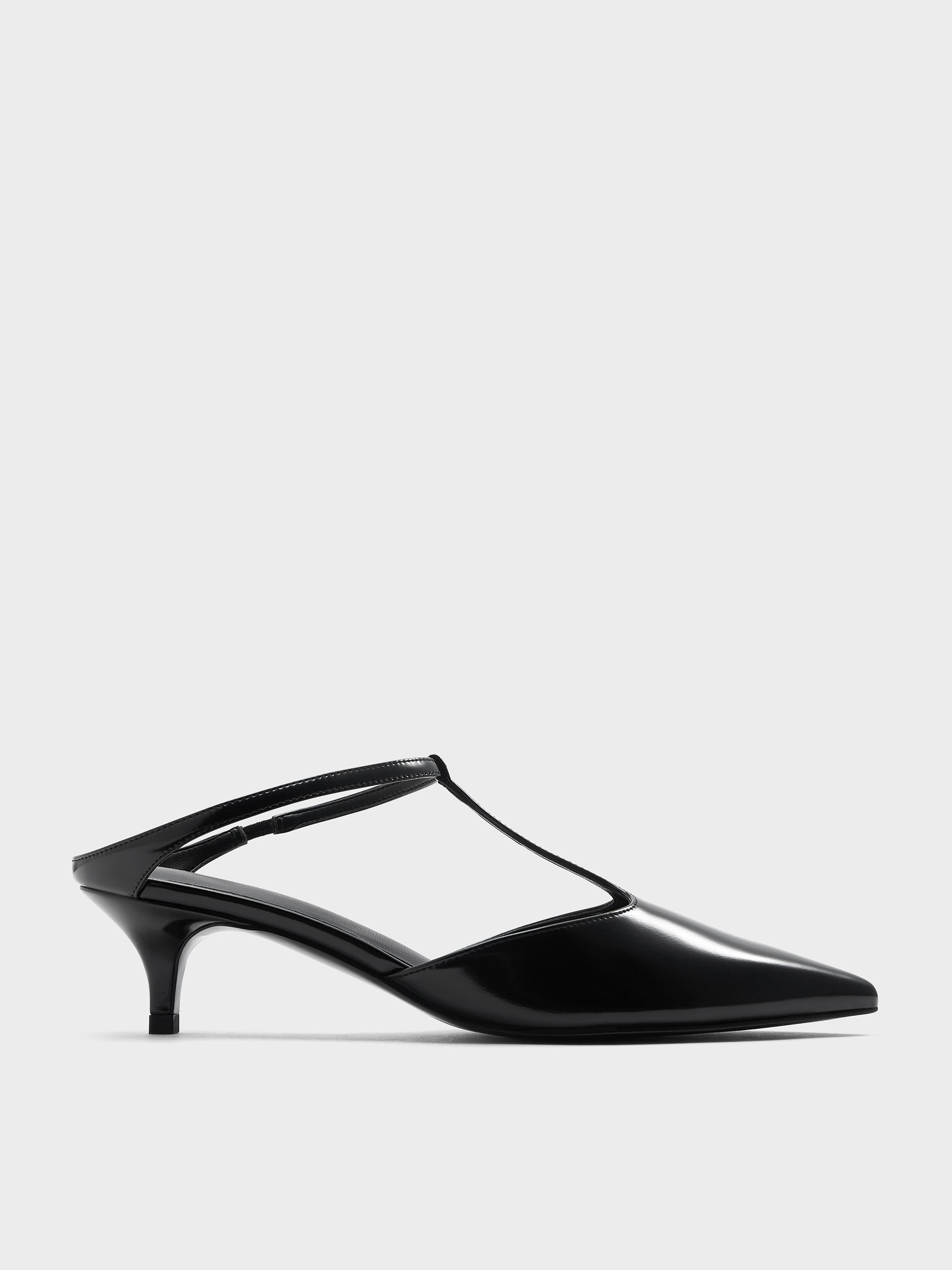 Charles & Keith - T-bar Pointed-toe Kitten-heel Mules In Black