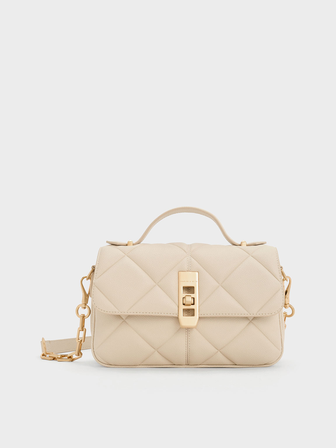 Charles & Keith Anwen Quilted Top Handle Bag In Neutral