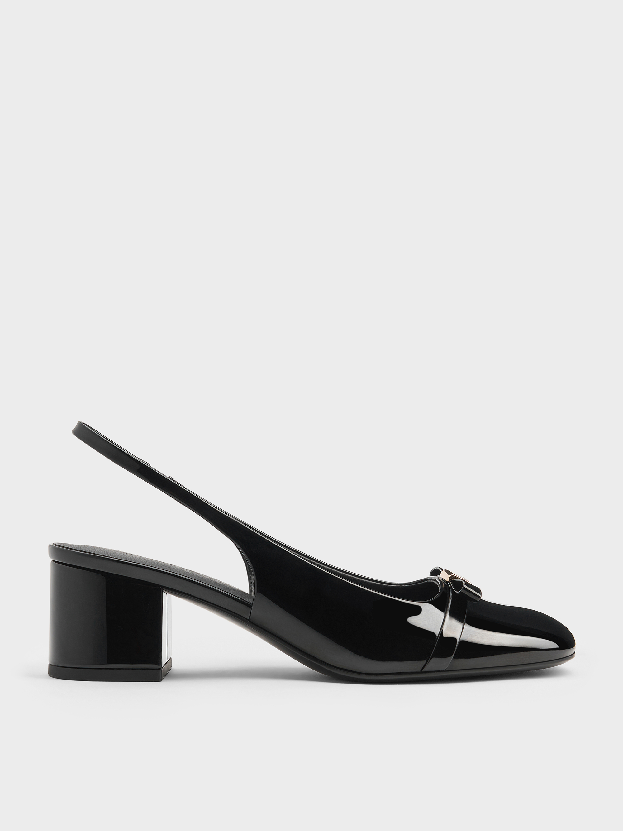 Black Dorian Patent Bow Block-Heel Slingback Pumps - CHARLES