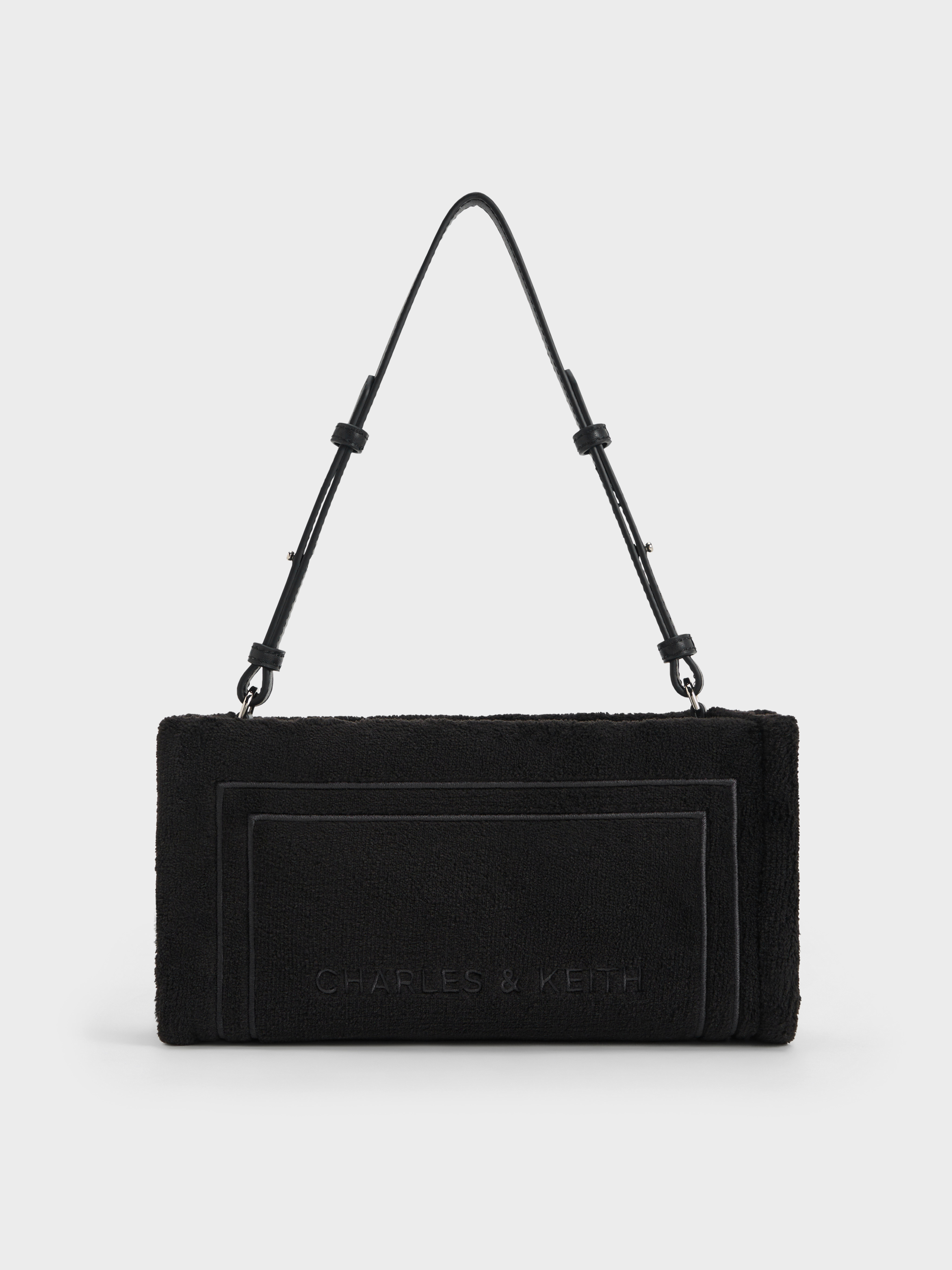 Shop Charles & Keith Loey Textured Shoulder Bag In Black