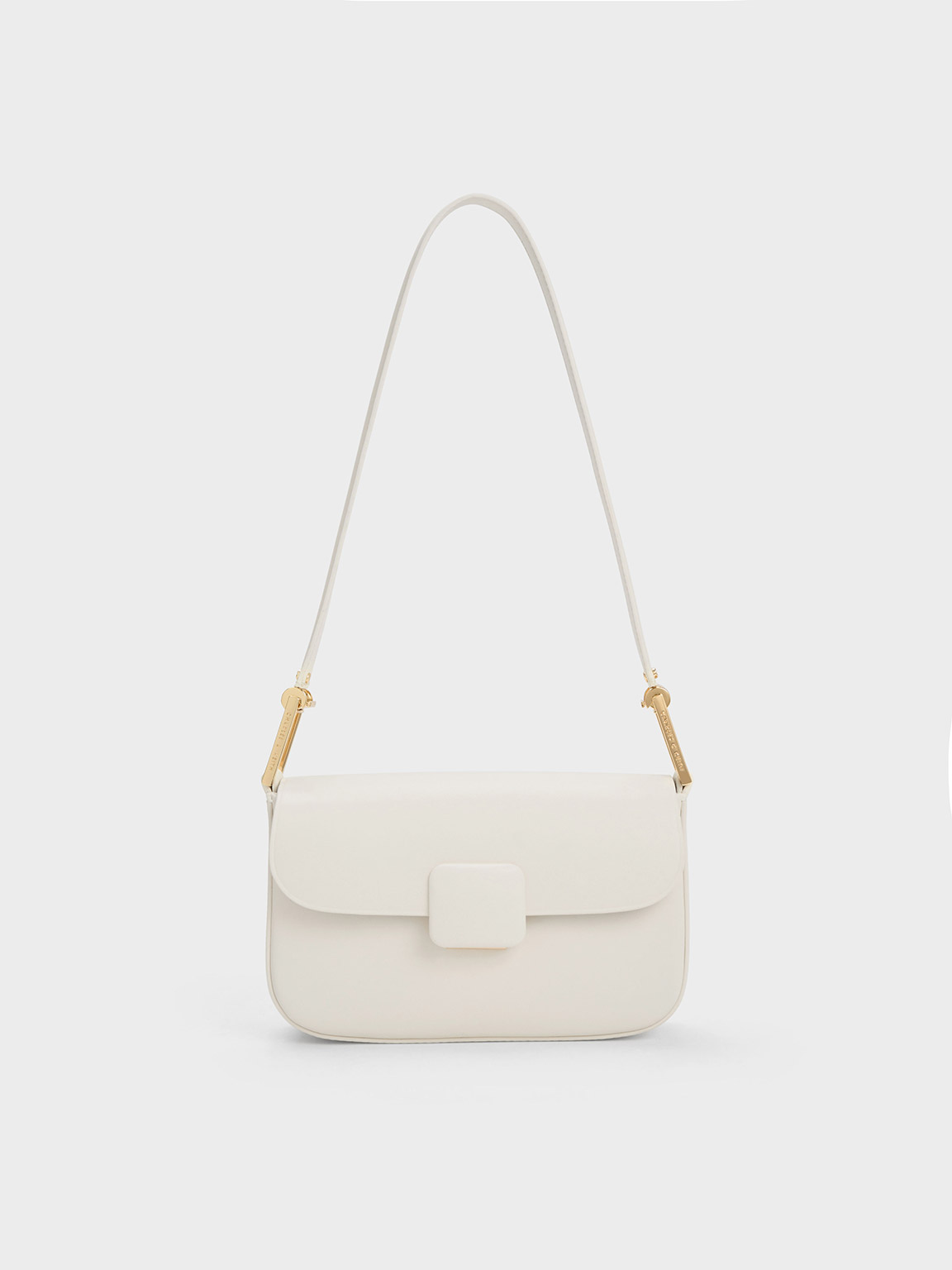 Charles & Keith Koa Square Push-lock Shoulder Bag In Cream