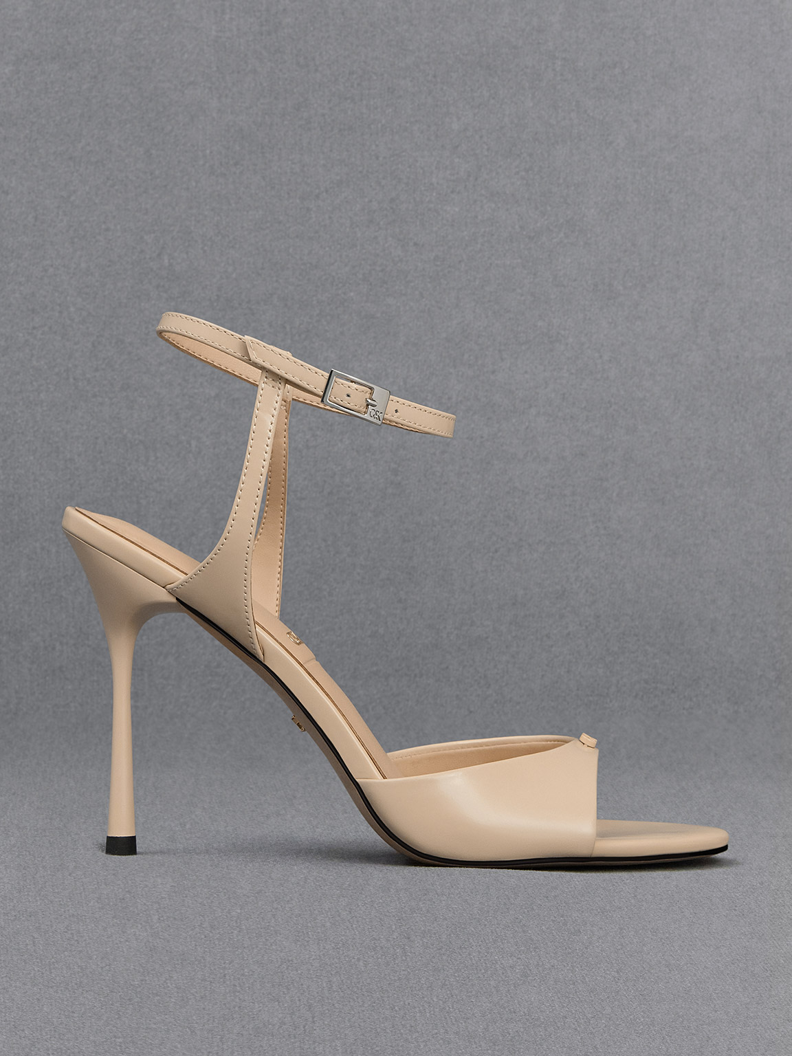 Charles & Keith Leather Ankle-strap Pumps In Beige