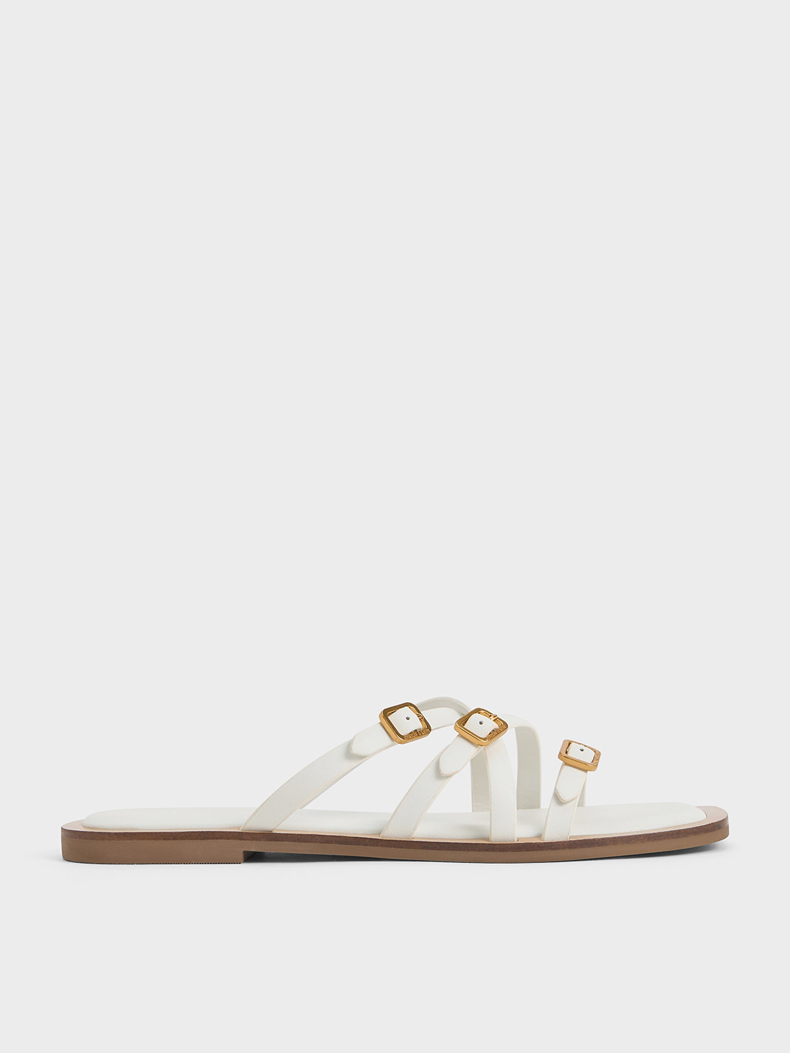 Charles & Keith Strappy Buckled Slide Sandals In White