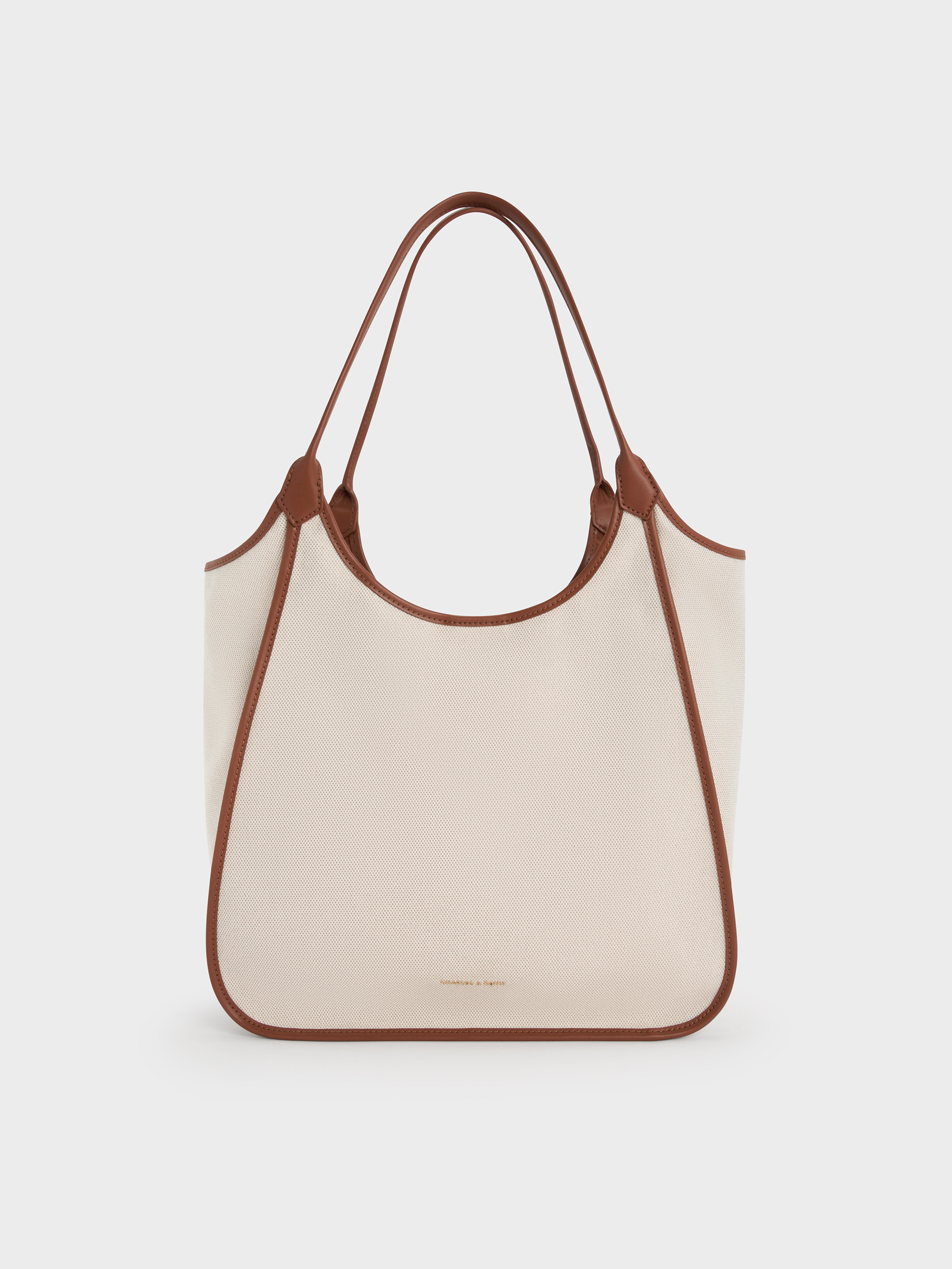 Charles & Keith - Sianna Canvas Contrast-trim Tote Bag In Taupe Canvas