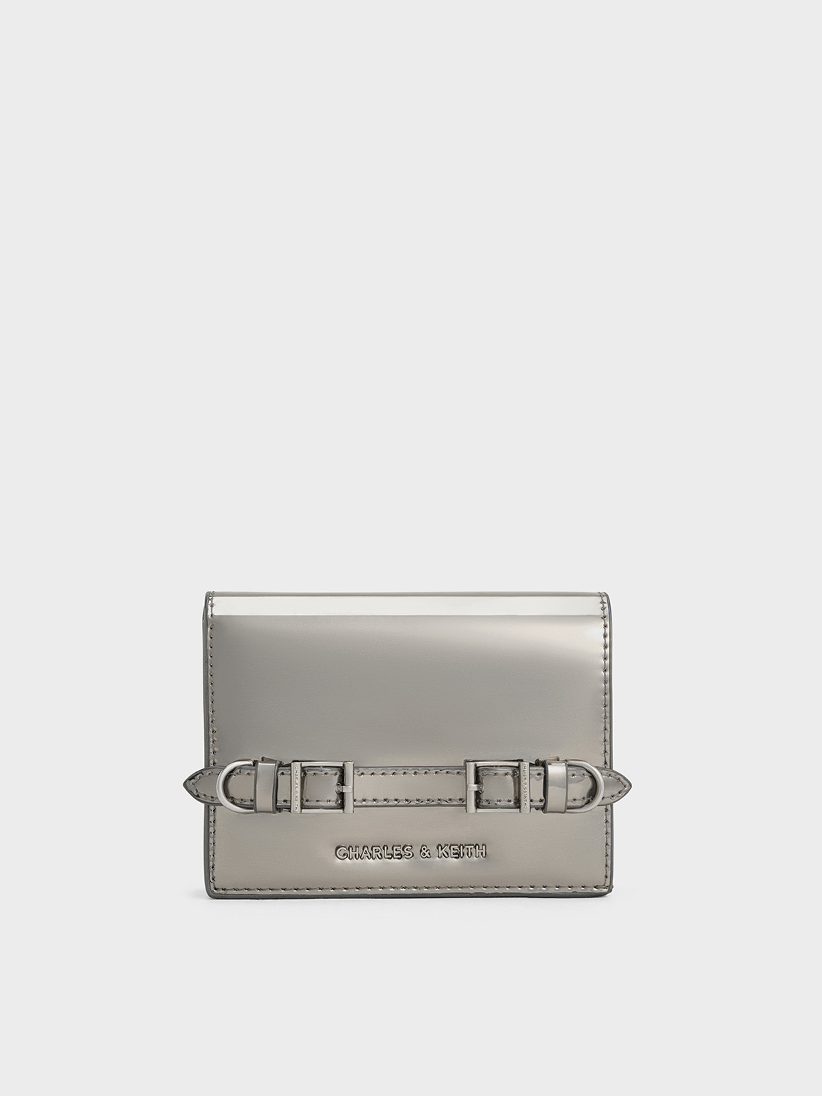 Charles & Keith - Sloane Metallic Chain-handle Wallet In Pewter