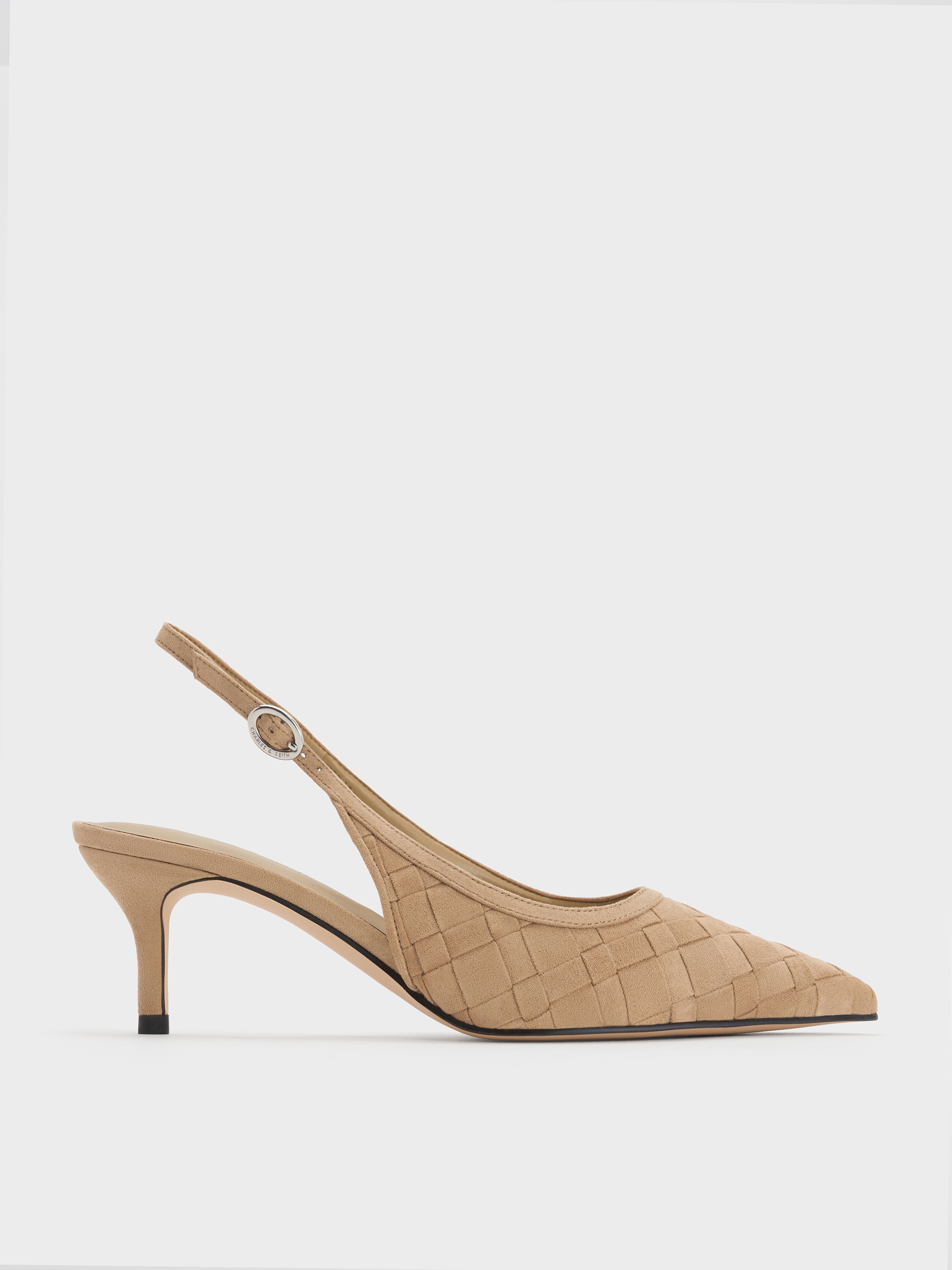 Sand Ivette Faux Suede Woven Pointed-Toe Slingback Pumps | CHARLES & KEITH