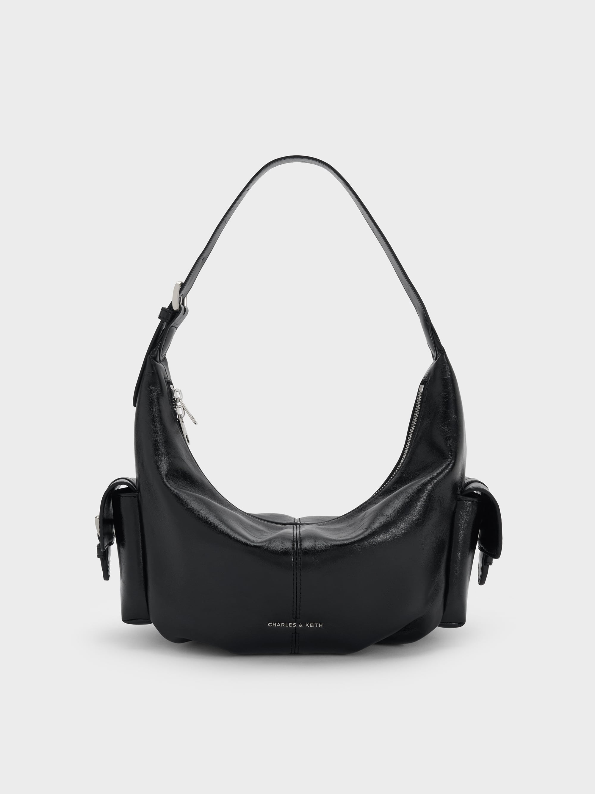Bessie Side-Pocket Hobo Bag - Noir - CHARLES & KEITH US