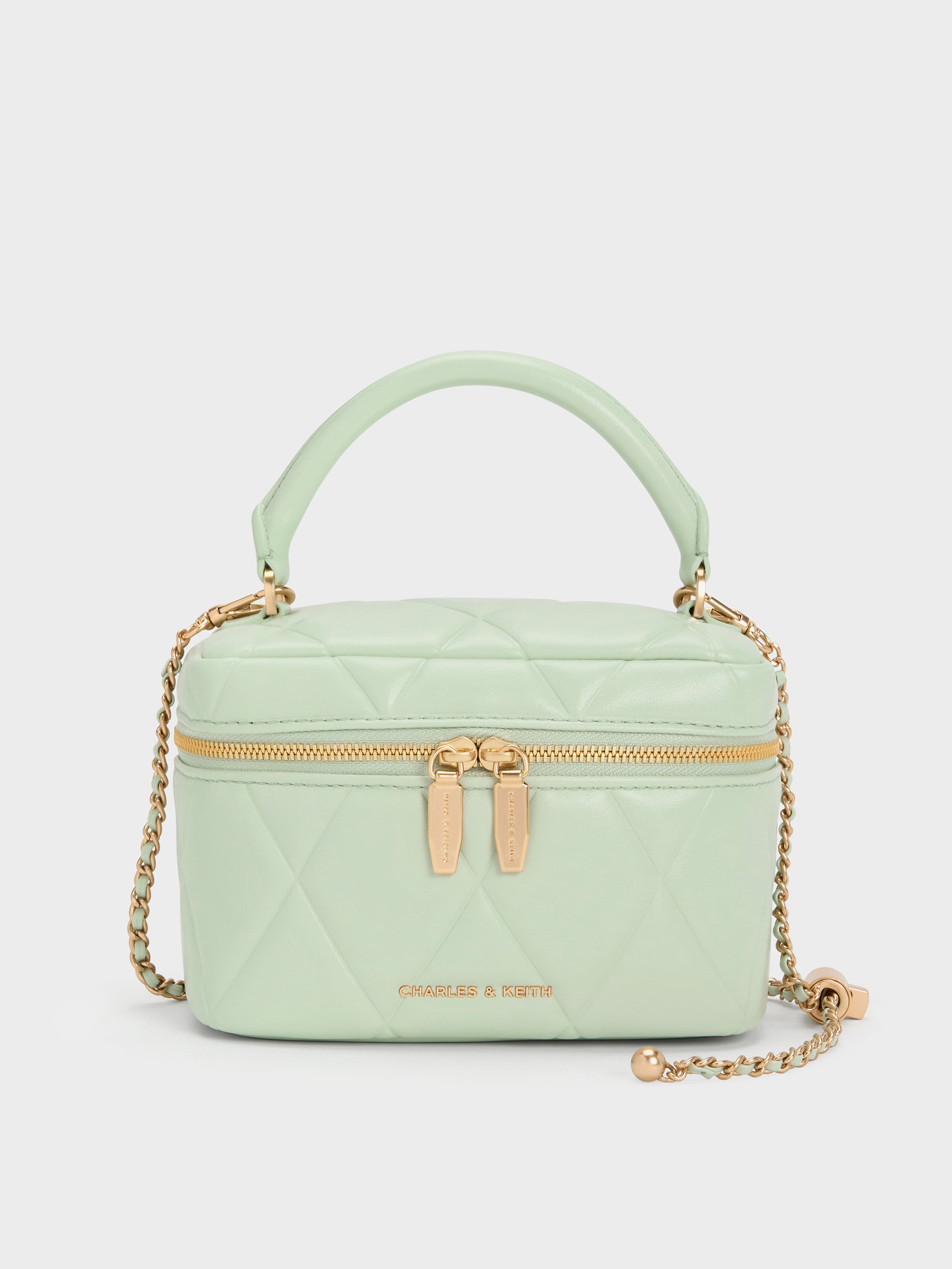 Arwen Quilted Top Handle Vanity Bag - Mint Green - CHARLES & KEITH US