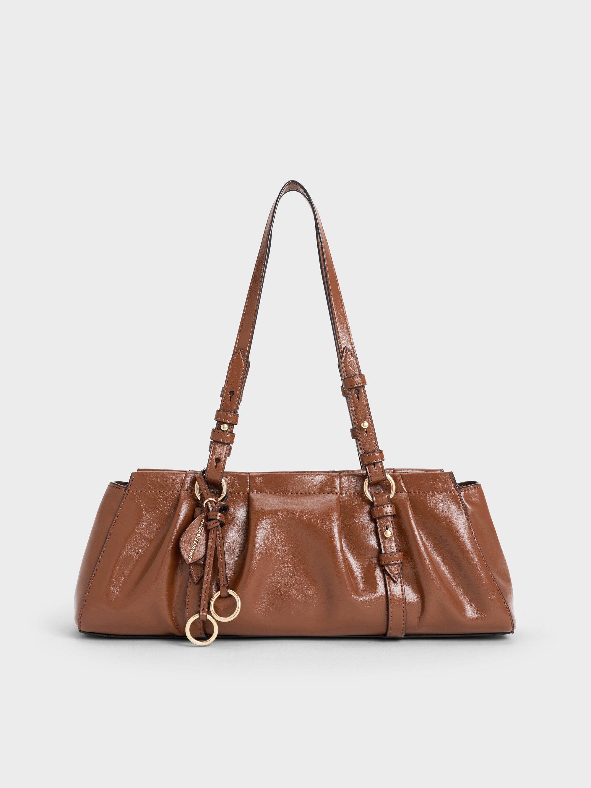 CHARLES & KEITH ブラウン バッグ Chocolate Lyla Tubular Slouchy Tote Bag - Chocolate - Bags