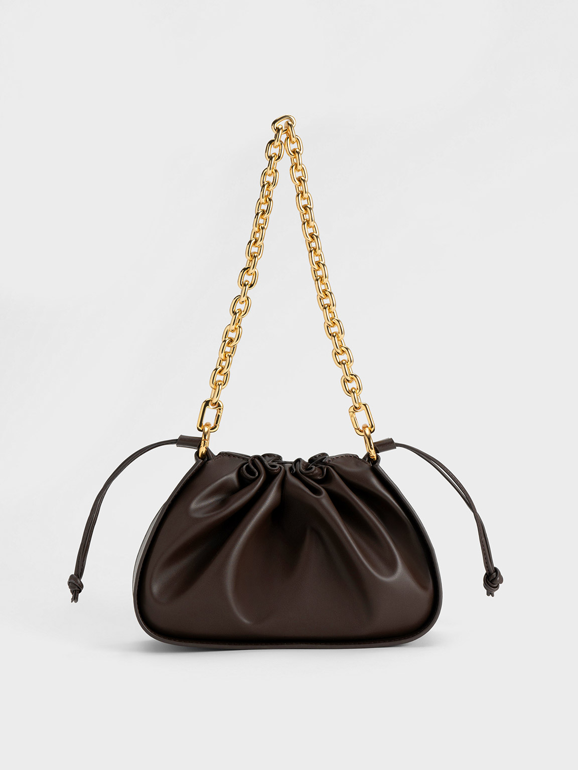 Dark Brown Ruched Chain Handle Drawstring Bag - CHARLES u0026 KEITH  International