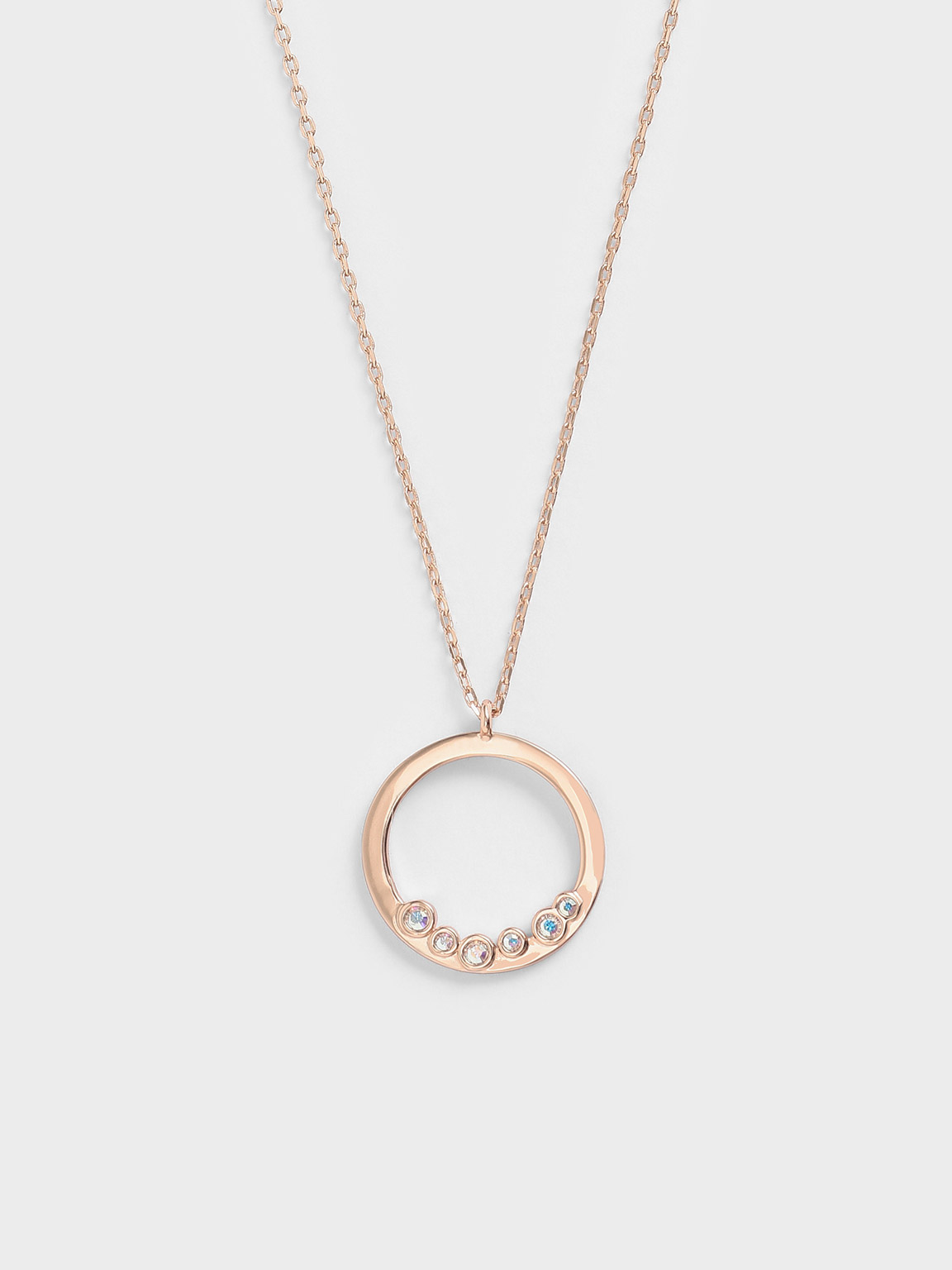 Charles Keith Swarovski Crystal Studded Pendant Necklace Rose Gold R