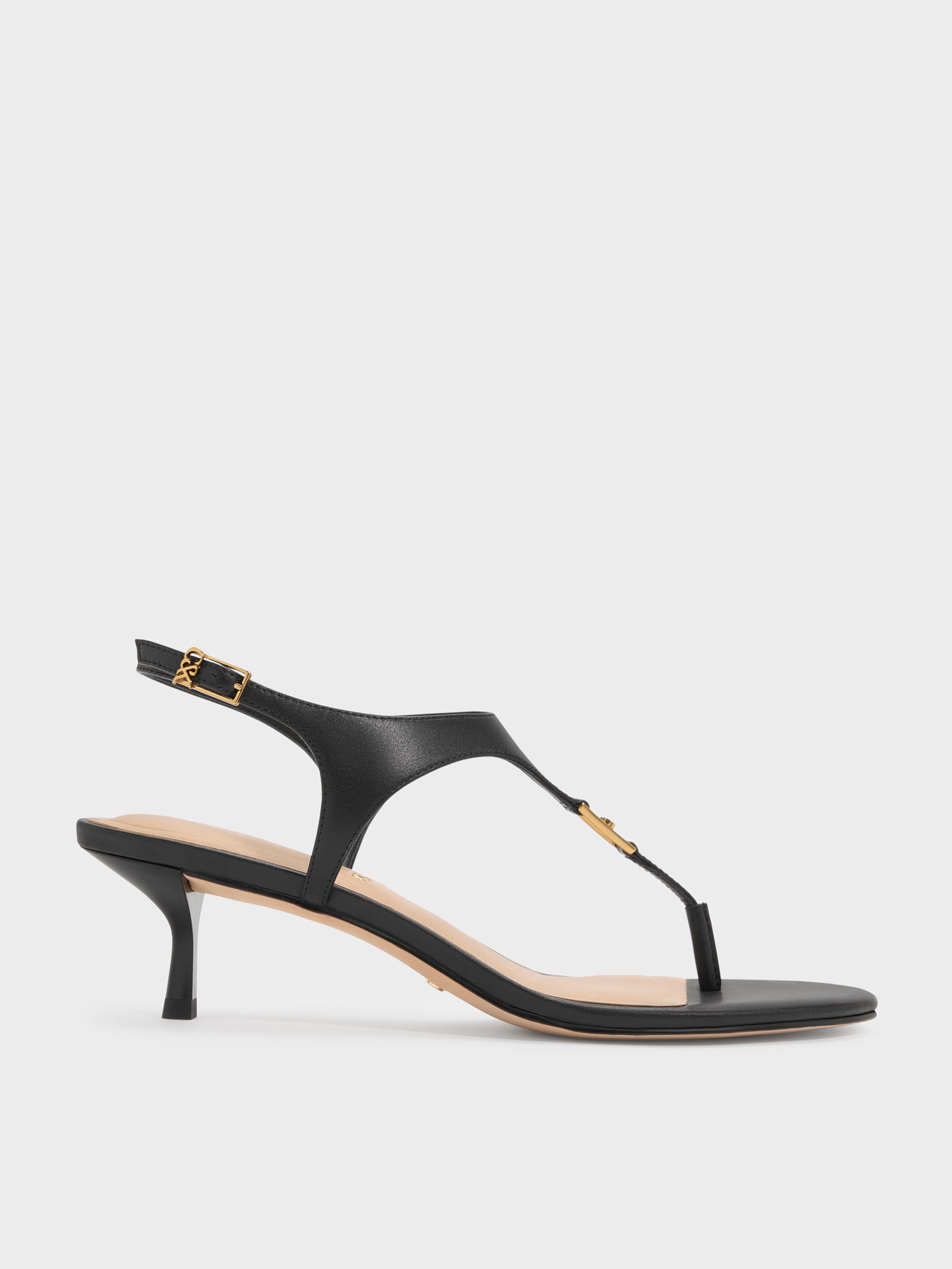 Charles & Keith - Leather Thong Kitten Heels