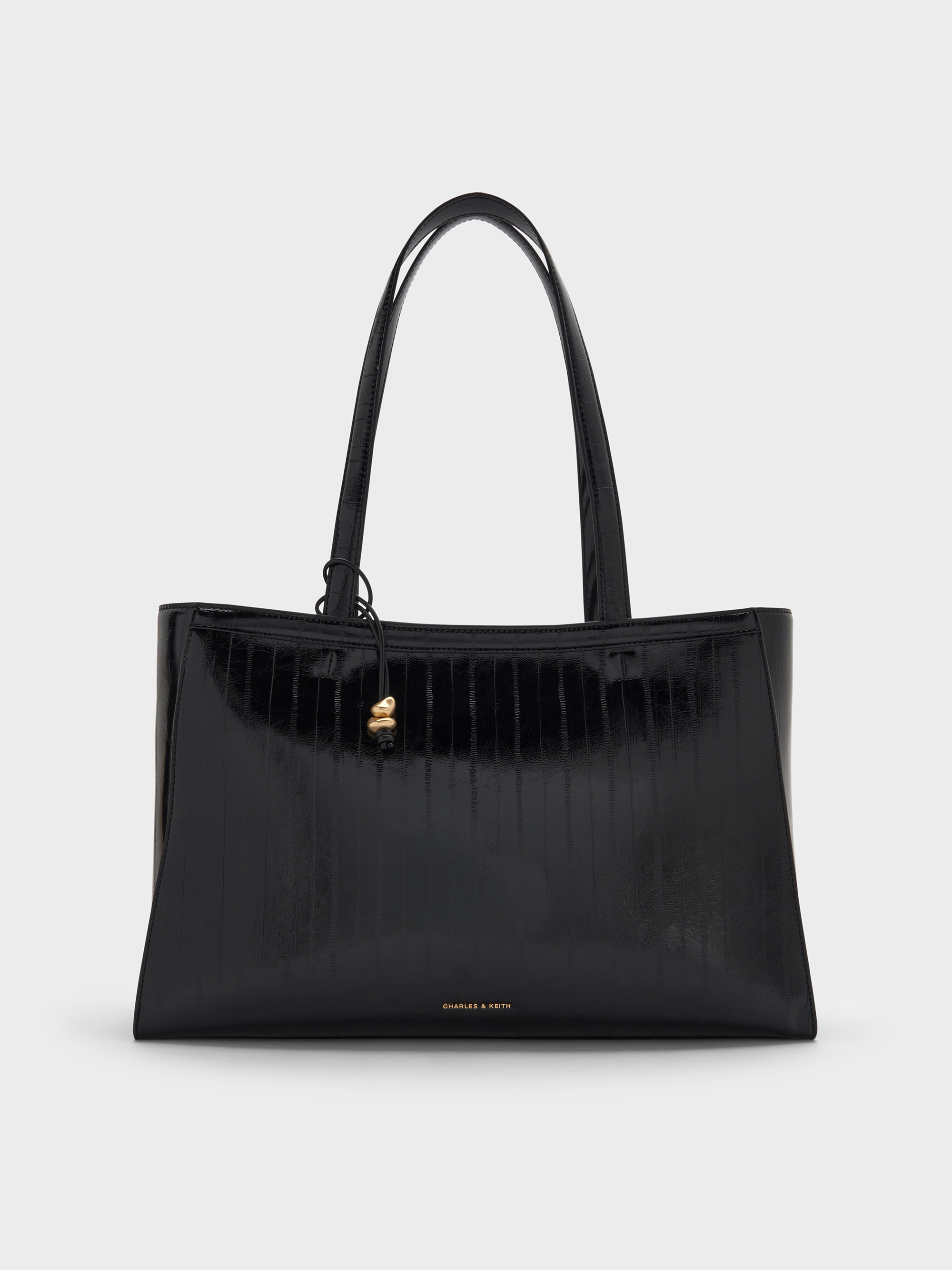 Charles & Keith - Augustine Eel-effect Sculptural-detail Tote Bag In Black