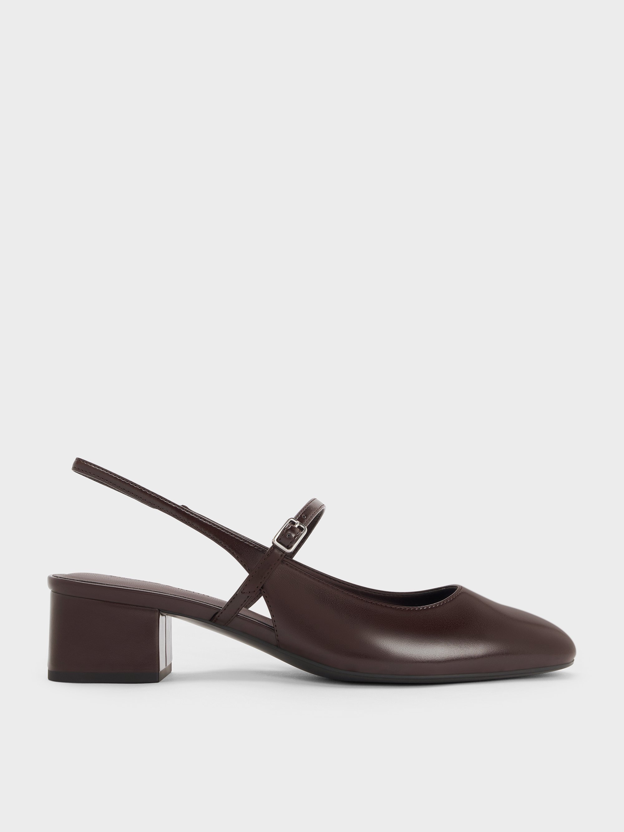 Charles & Keith - Block-heel Slingback Mary Jane Pumps In Burgundy