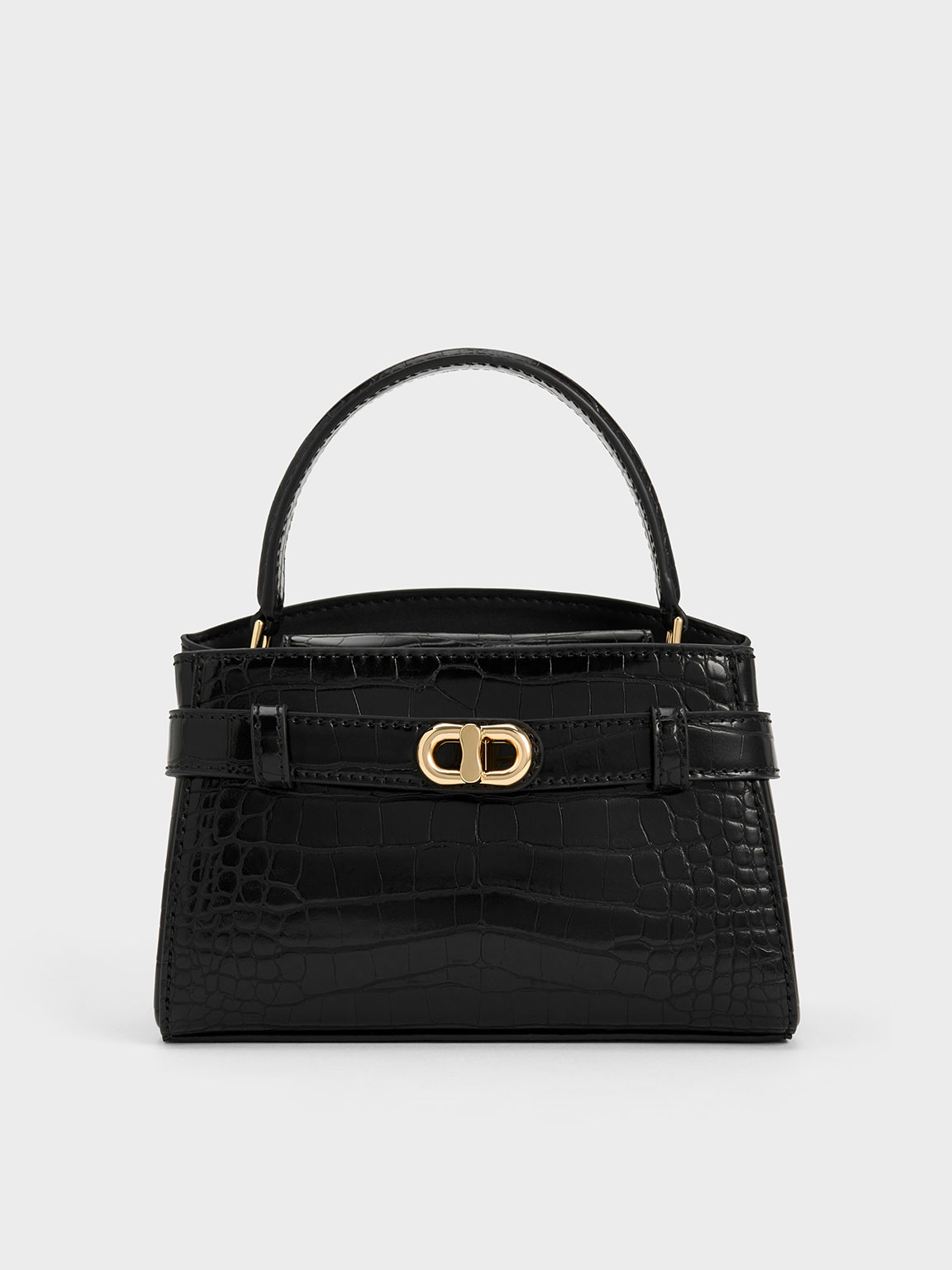 Charles & Keith Aubrielle Croc-effect Top Handle Bag In Black