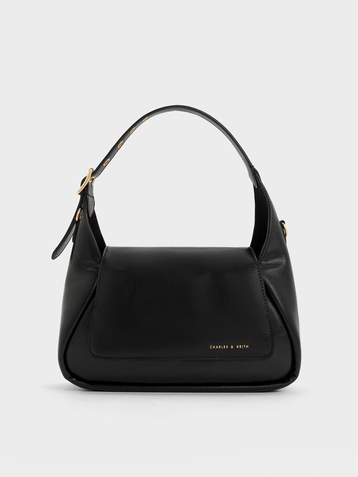 Charles & Keith Buzz Front Flap Hobo Bag In Black