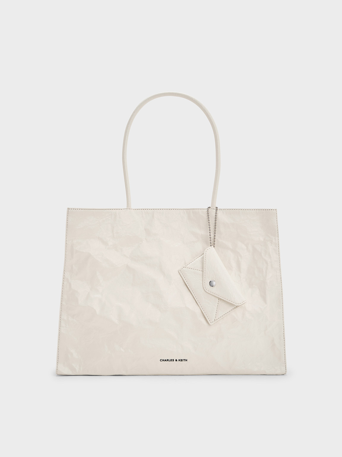 Charles & Keith Large Matina Crinkle-effect Tote Bag In White