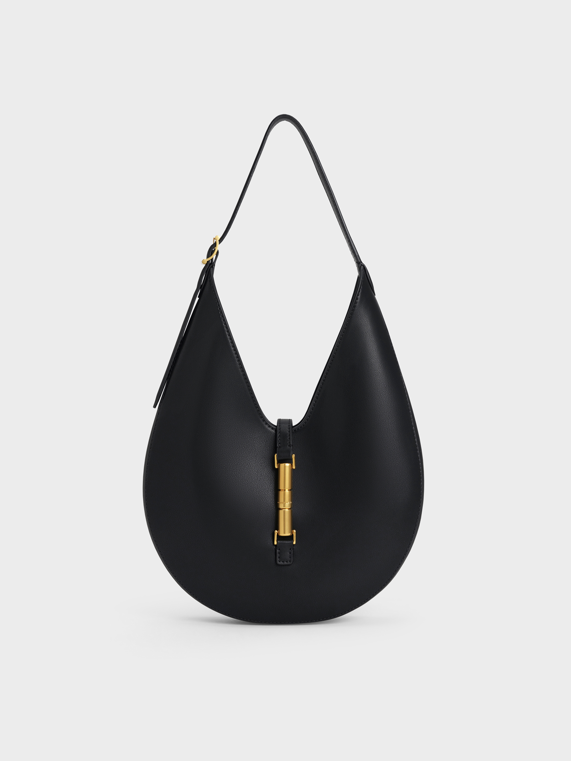 Charles & Keith - Cesia Metallic-accent Hobo Bag In Black