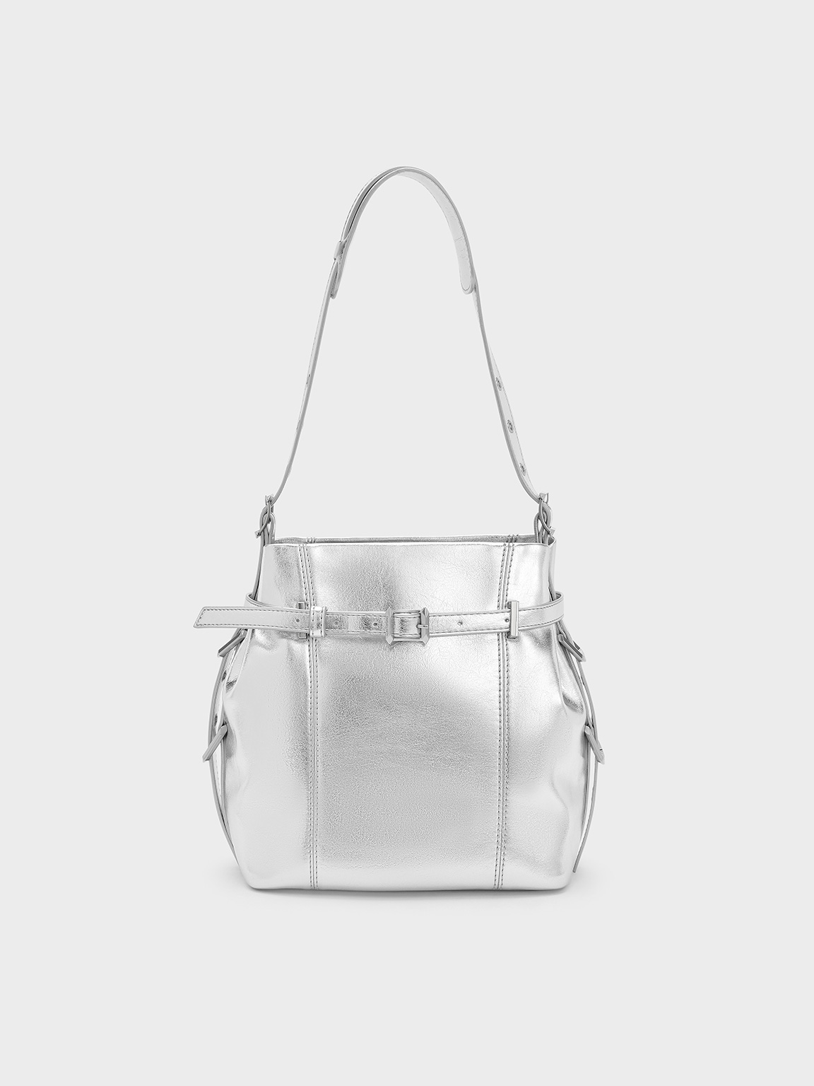 Charles & Keith - Bryna Metallic Belted Bucket Bag