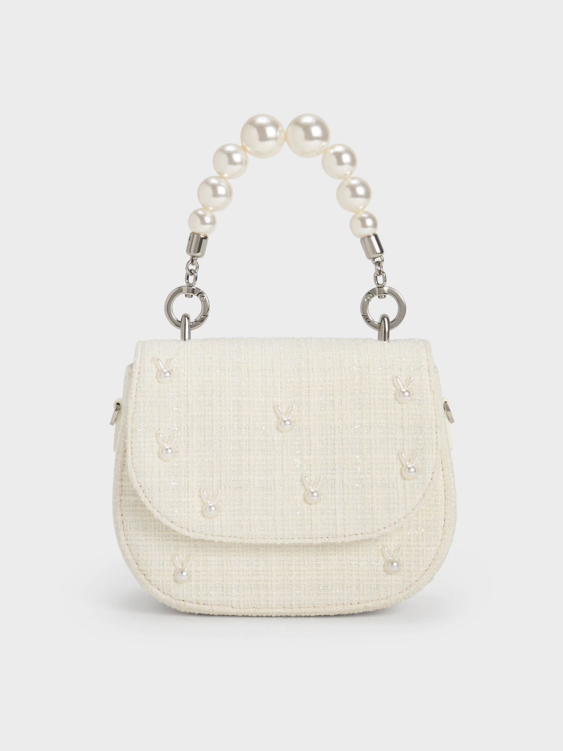 Chalk Bunny Tweed Beaded Handle Bag | CHARLES & KEITH