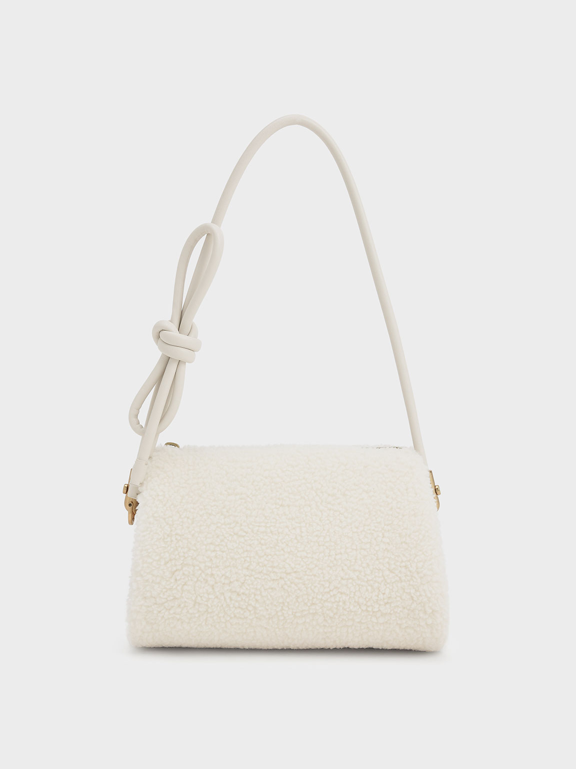 Chalk Furry Knotted Handle Shoulder Bag | CHARLES & KEITH