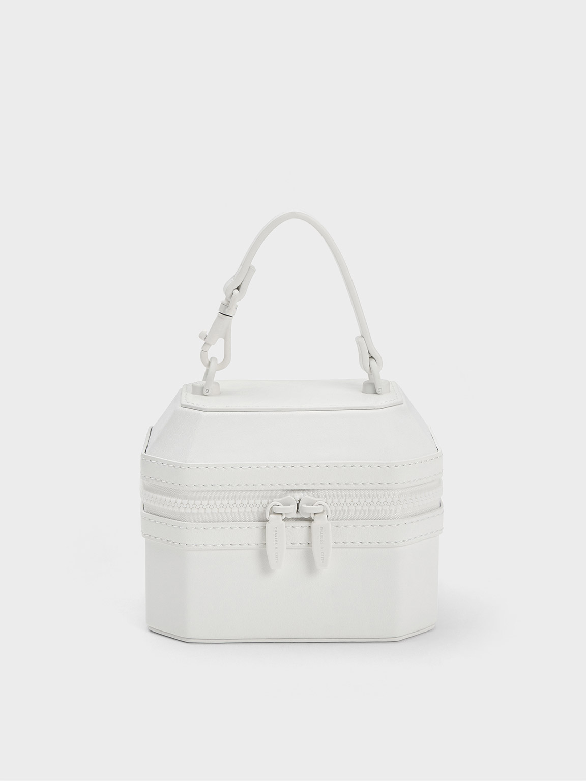 Charles & Keith Geometric Boxy Top Handle Bag In White