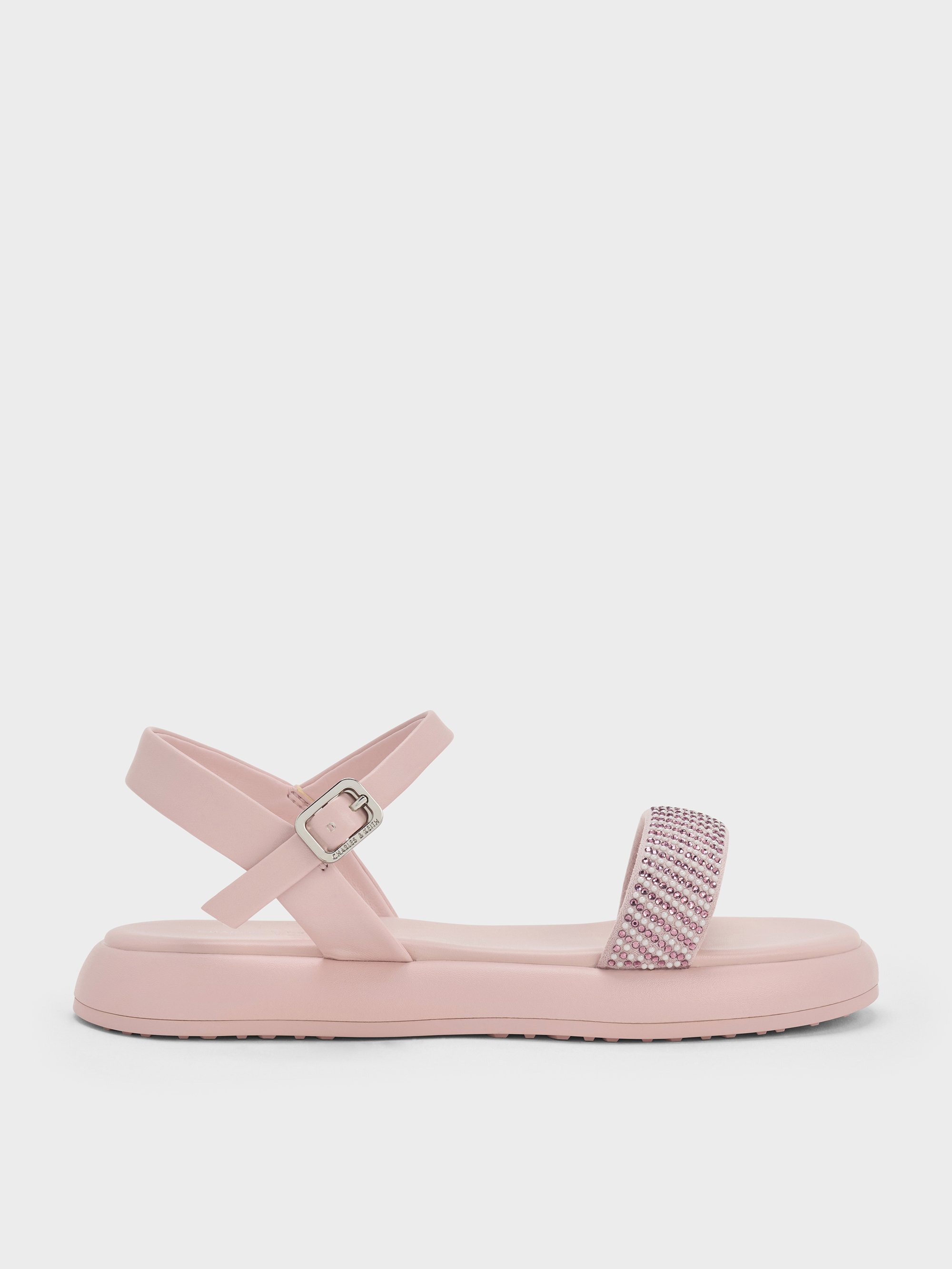 Charles & Keith - Girls' Pearl & Crystal-embellished Puffy Ankle-strap Sandals In Pink