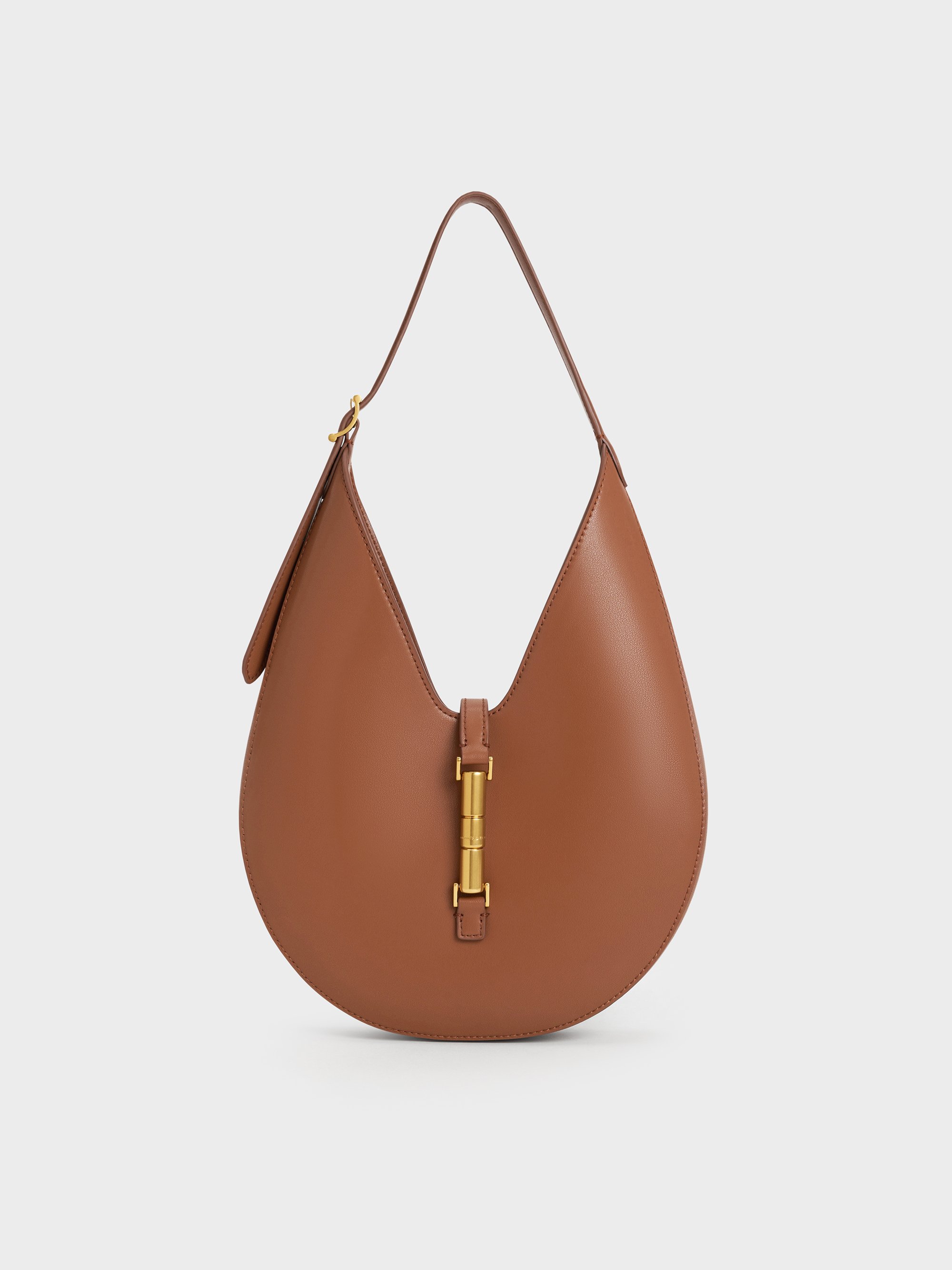Charles & Keith - Cesia Metallic-accent Hobo Bag In Brown