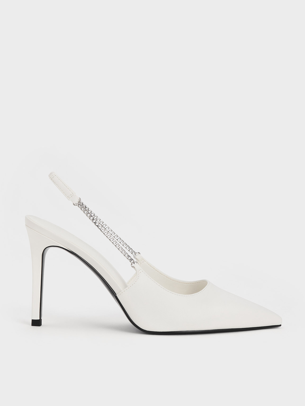 Shop Charles & Keith - Chain-link Pointed-toe Slingback Pumps In White