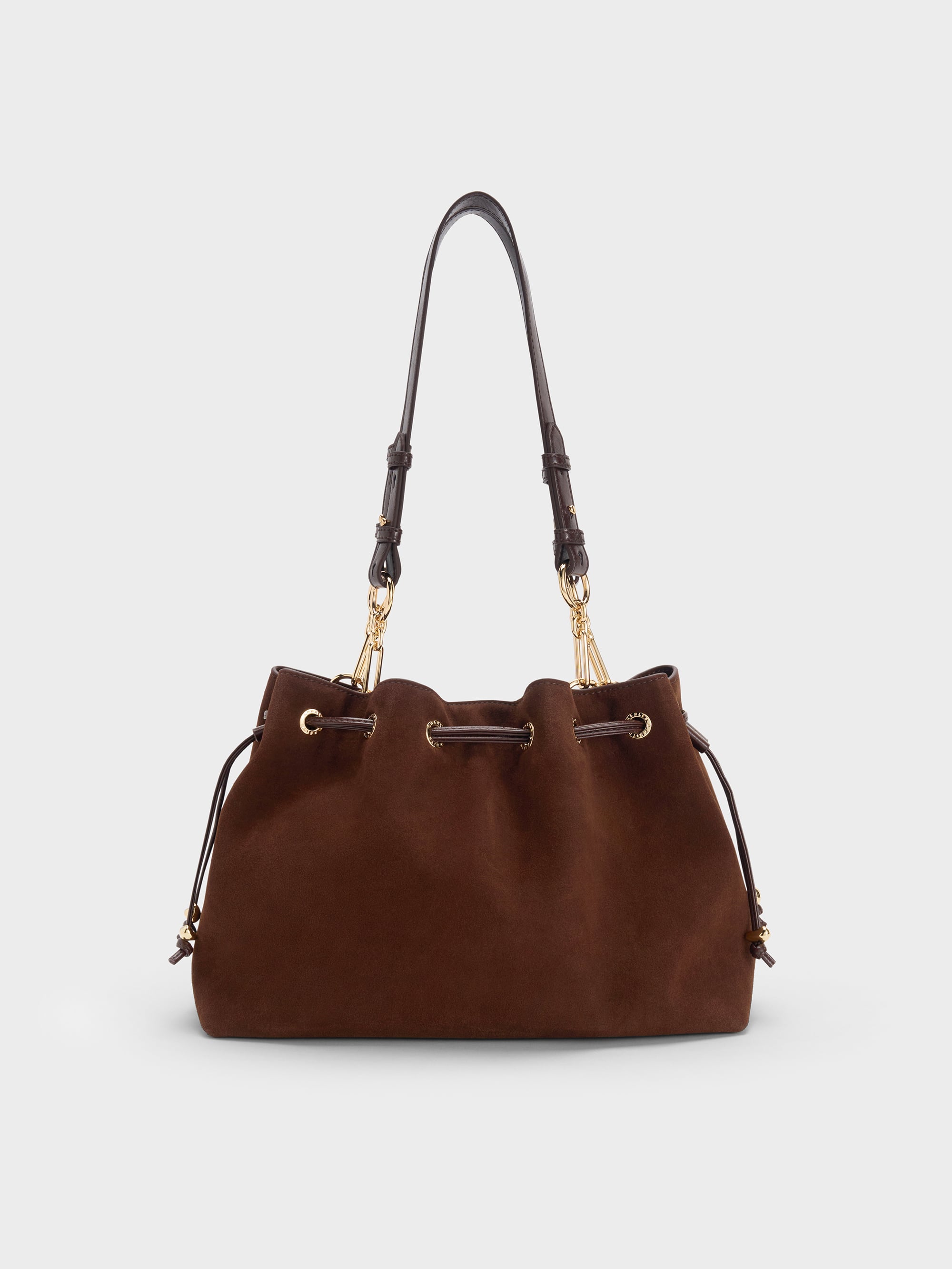 Moxie Drawstring Bucket Bag - Dark Brown - CHARLES & KEITH SG