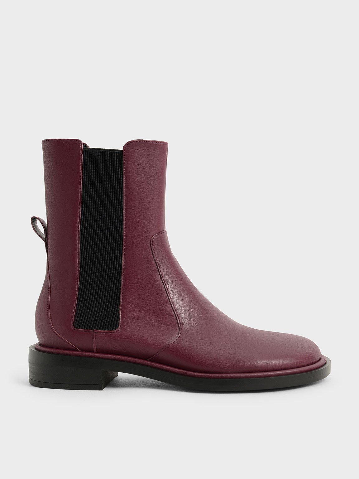 Burgundy Leather Round-Toe Chelsea Boots - CHARLES & KEITH International