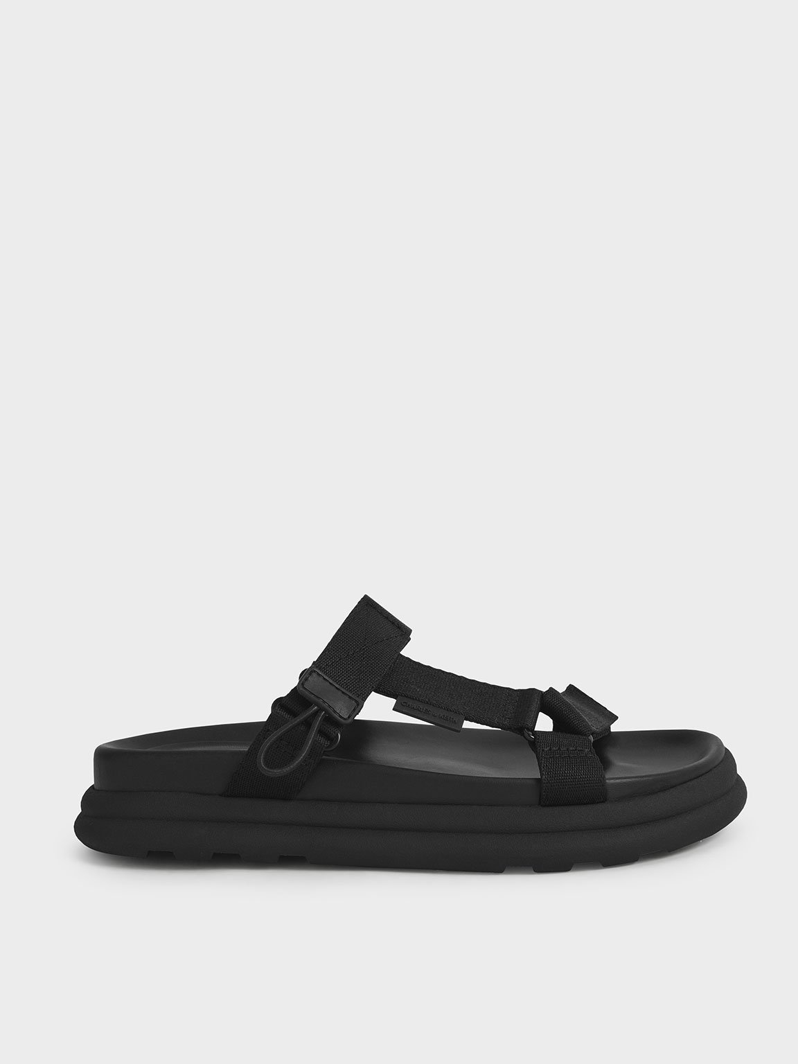 Black Polyester Velcro Strap Sports Sandals - CHARLES u0026 KEITH HK