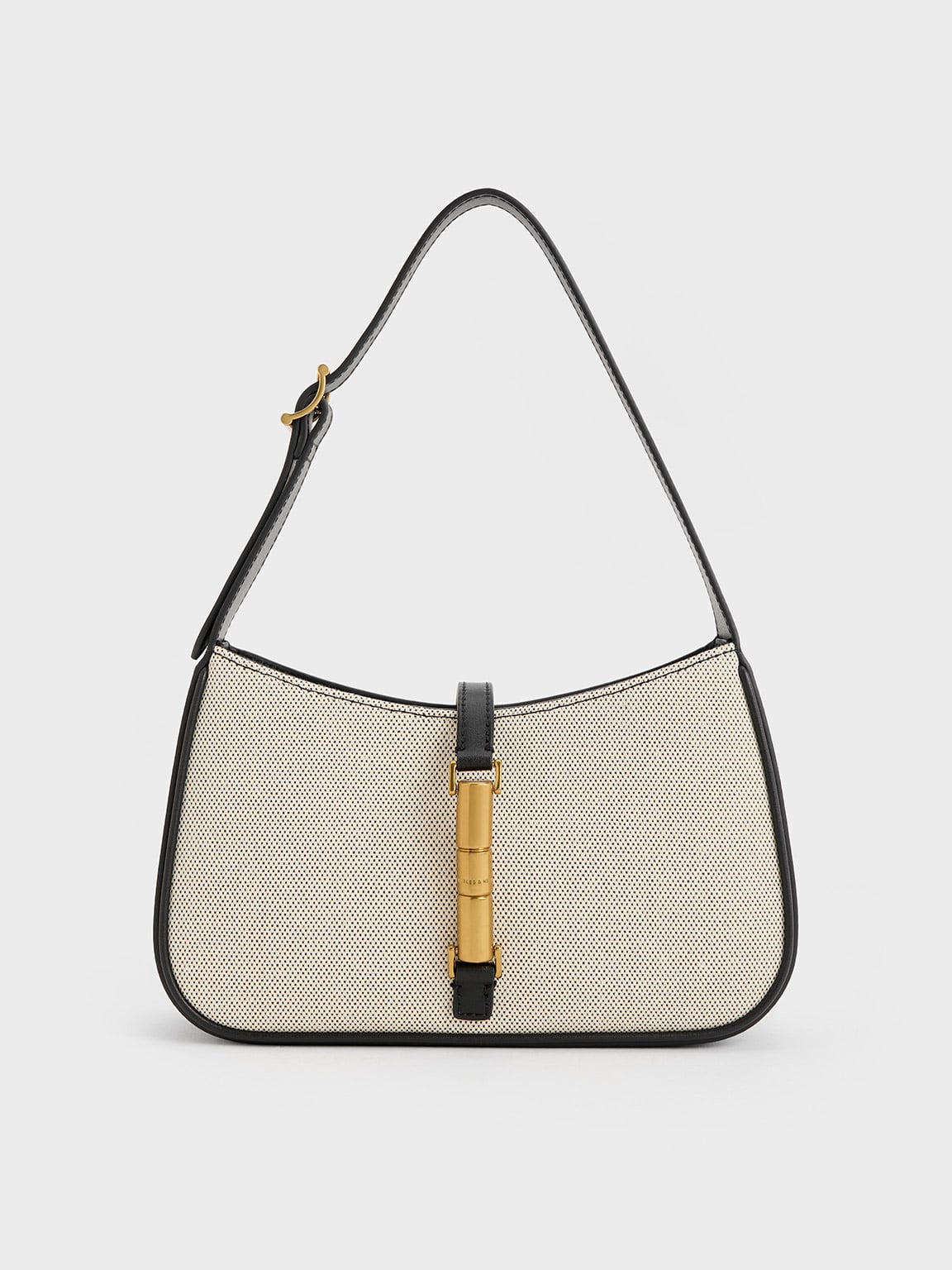 Cesia Canvas Metallic-Accent Shoulder Bag - Black - CHARLES & KEITH KR