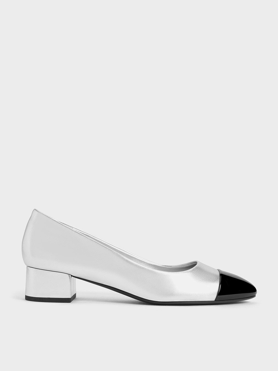Silver Patent Contrast Cap Toe Pumps CHARLES KEITH SG silver-patent-contrast-cap-toe-pumps-charles-keith-sg