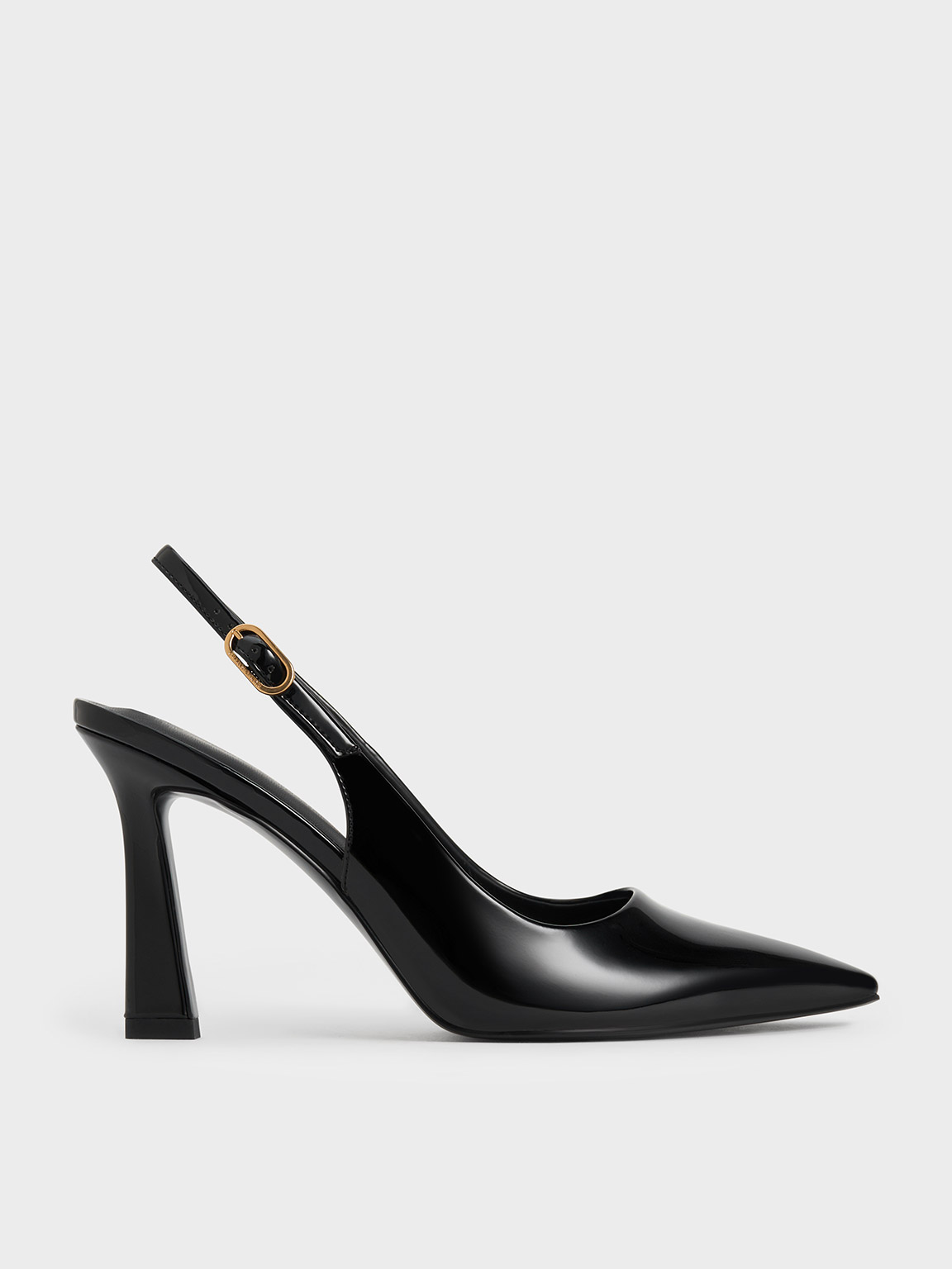 Black Patent Trapeze Heel Slingback Pumps - CHARLES & KEITH MY