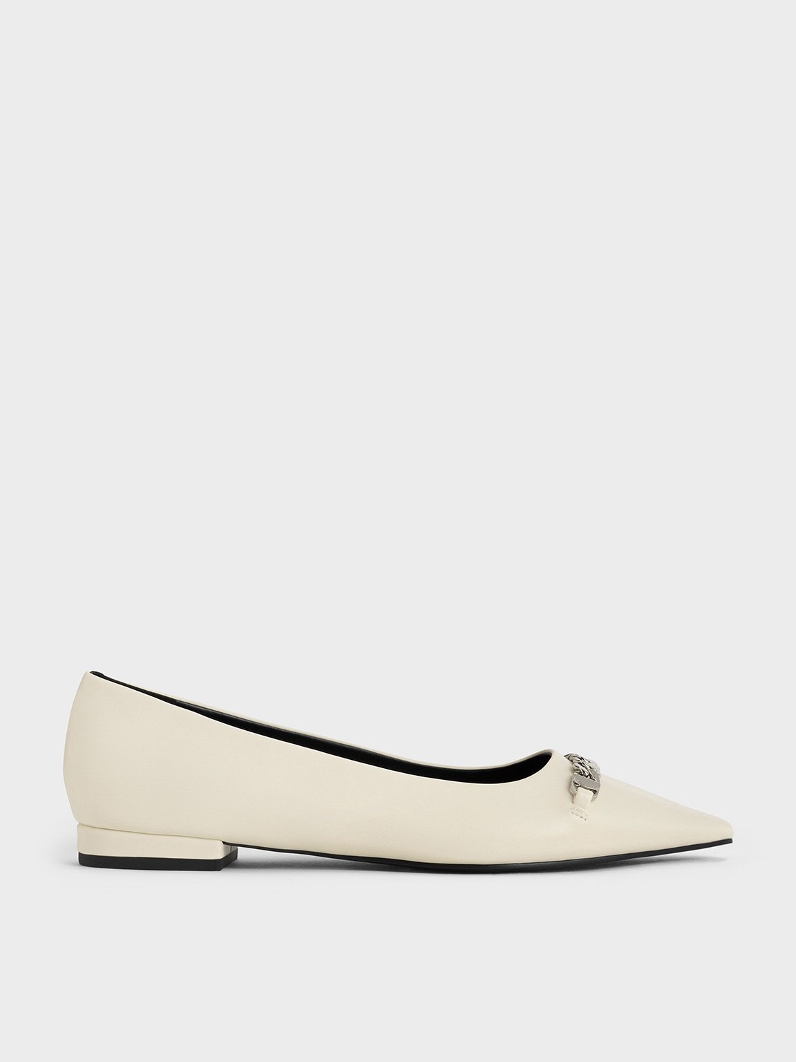 ★CHARLES&KEITH★l chain flat pointed shoes/送料込 Chalk Chain-Link Pointed-Toe Ballet Flats - CHARLES & KEITH KR