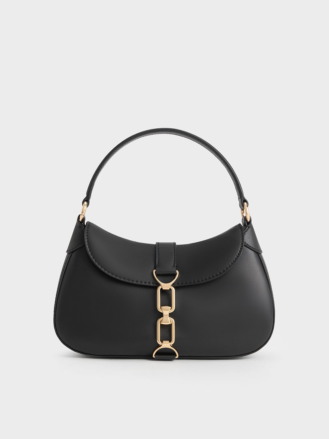 Agatha Chain-Accent Hobo Bag - Black - CHARLES & KEITH International