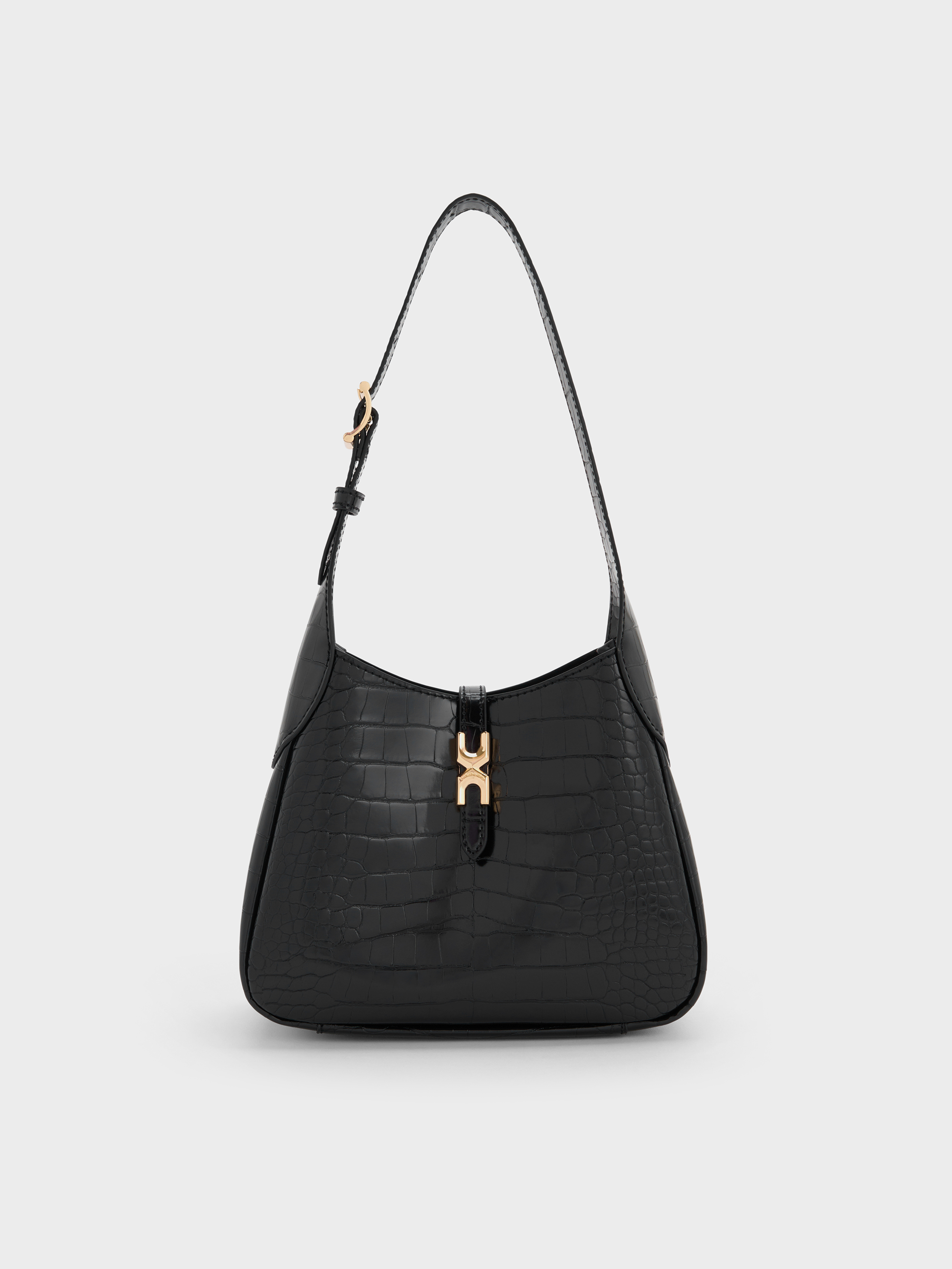 Black Croco Mini Adalyn Croc-Effect Hobo Bag - Black Croco