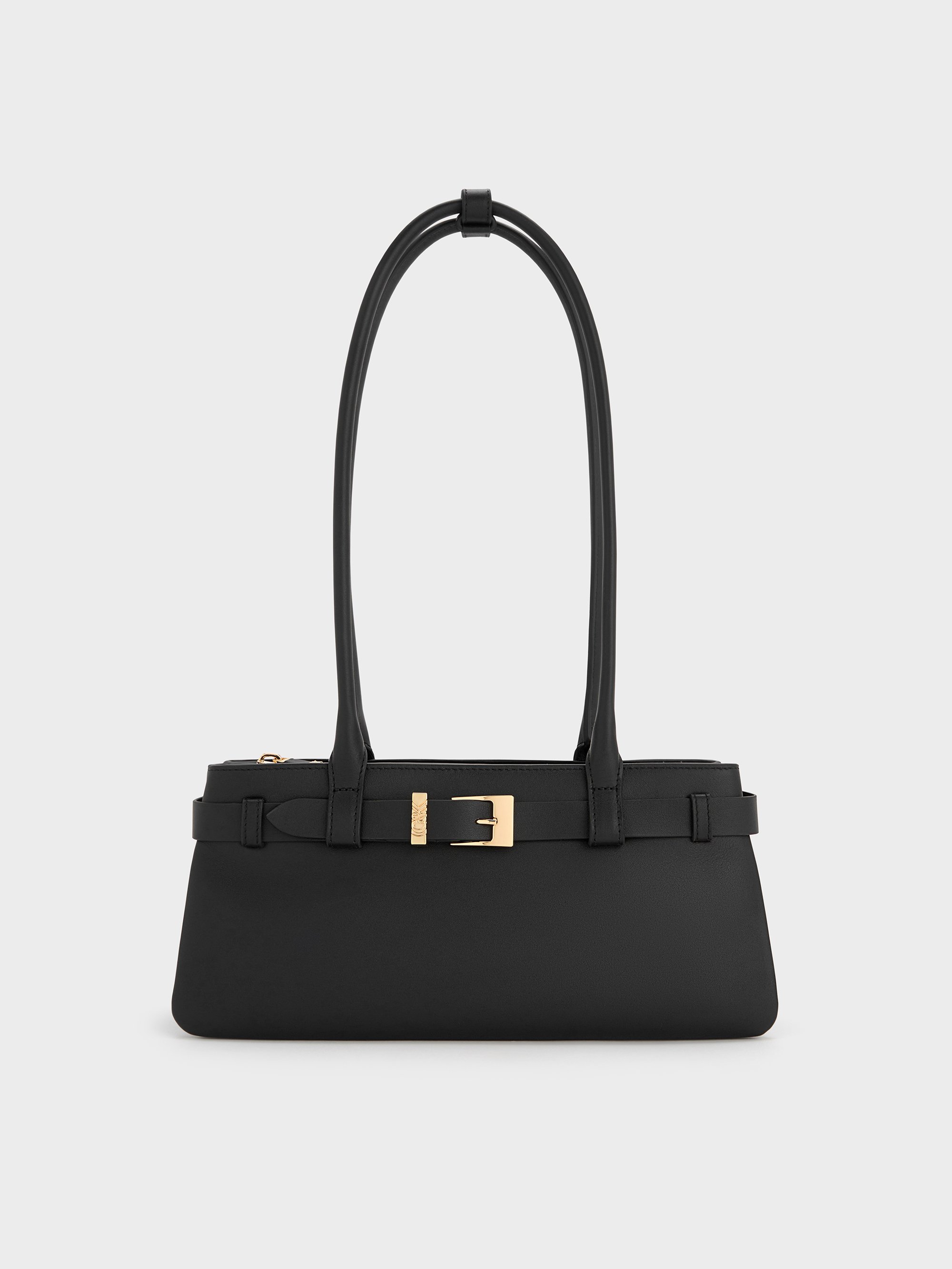 Charles & Keith - Jody Leather Belted Shoulder Bag In Black
