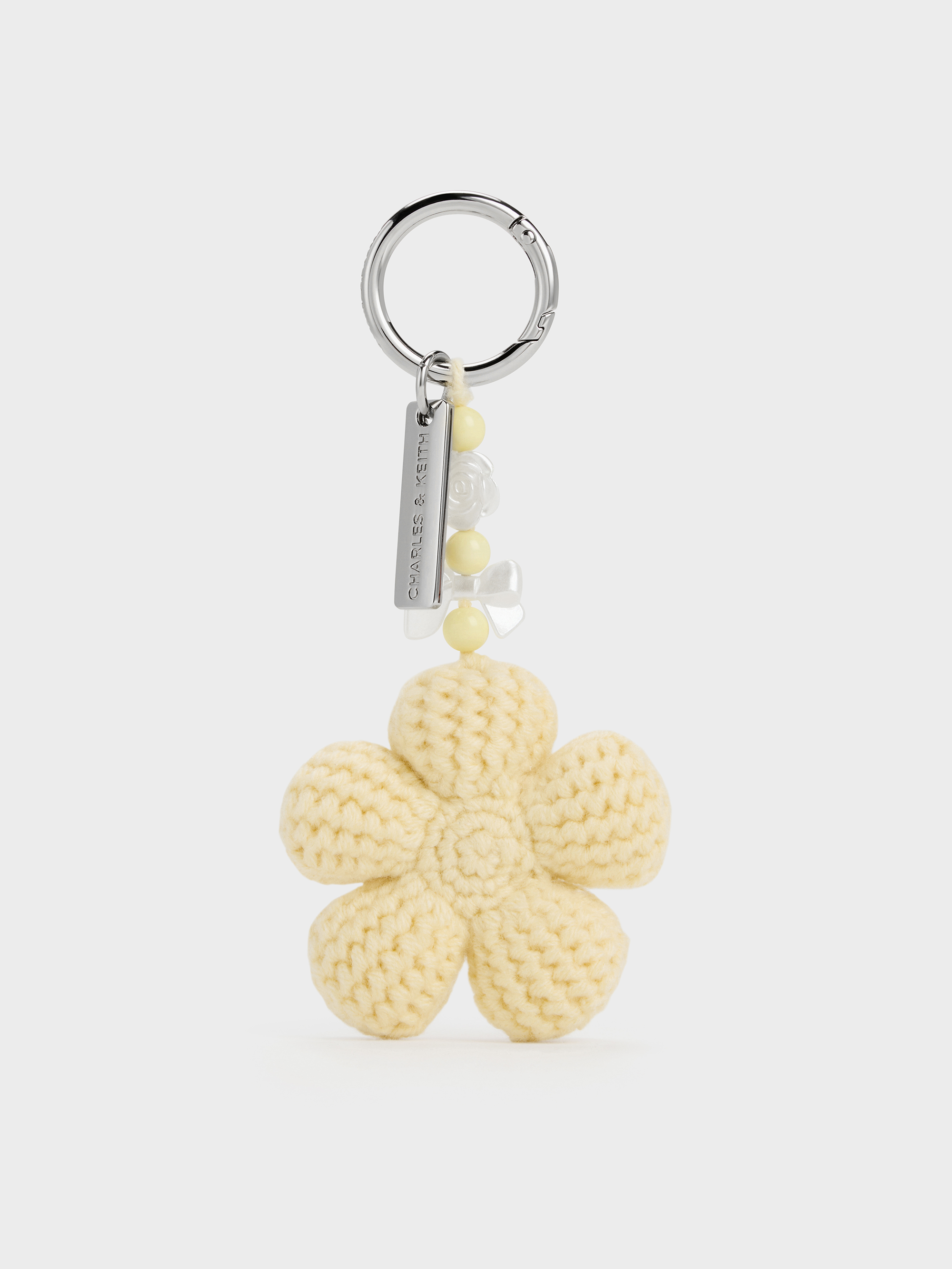 Crochet-Flower Beaded Charm - Butter Yellow - CHARLES & KEITH US