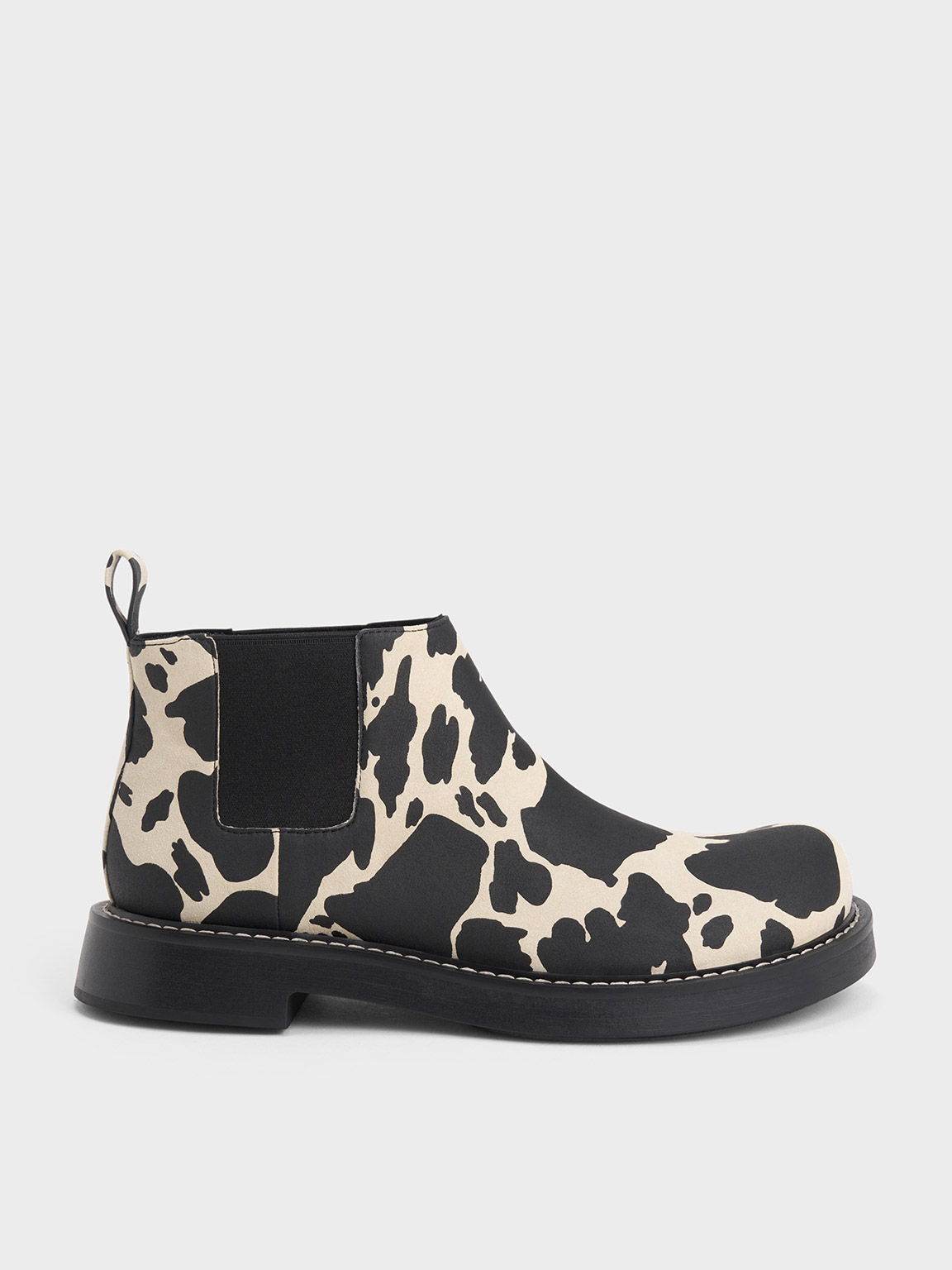 Charles & Keith Penelope Cow-print Pull-tab Chelsea Boots In Animal Print Natural