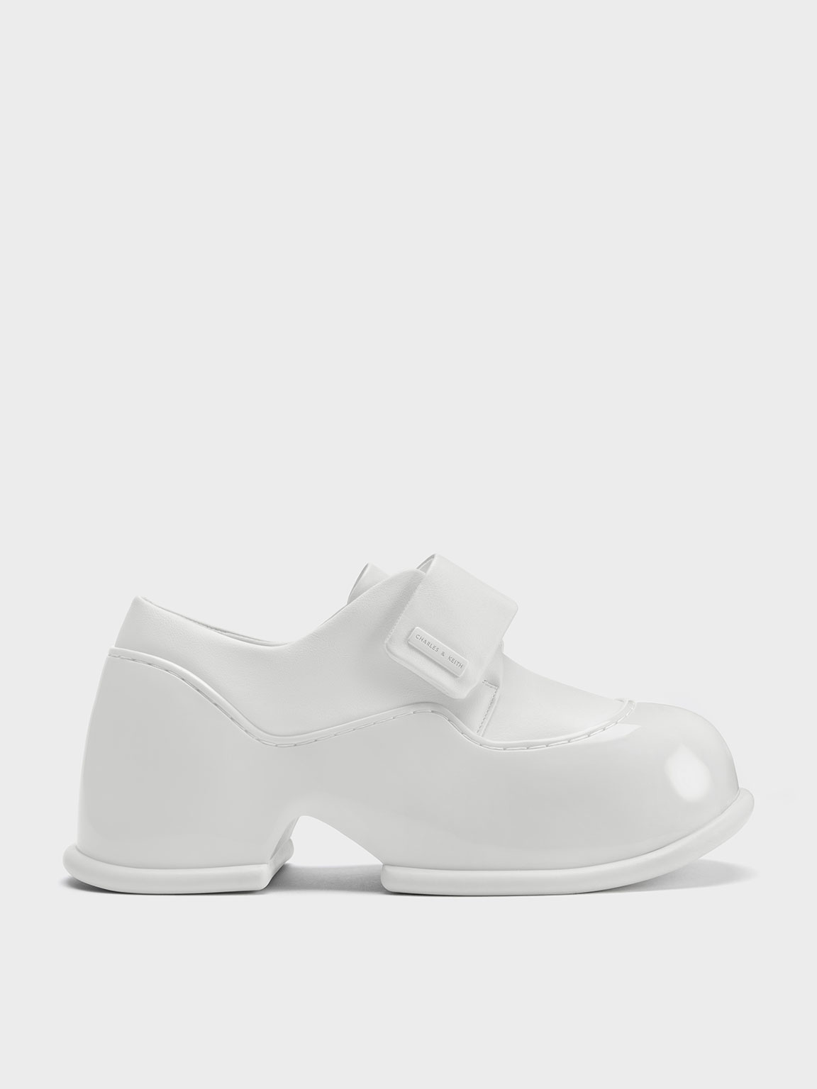 Charles & Keith Pixie Patent Platform Loafers In White