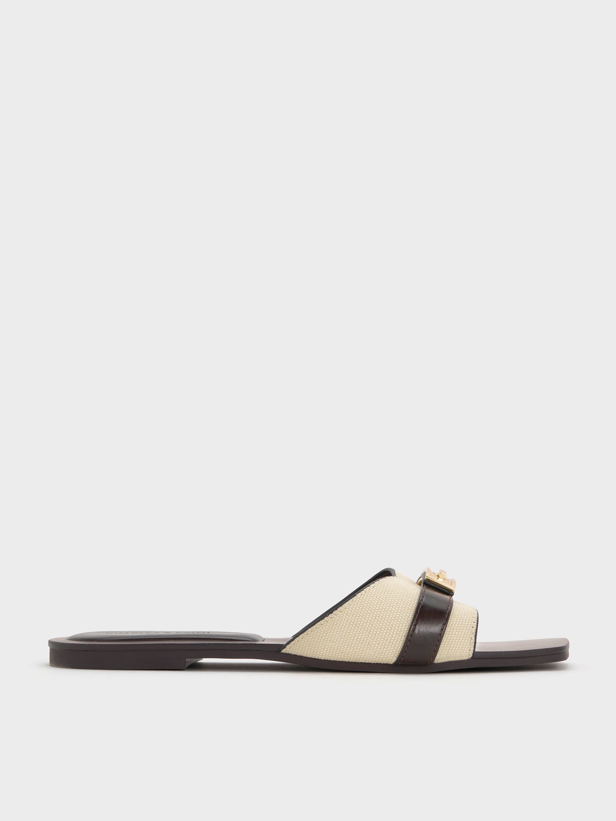 Charles & Keith - Lando Canvas Metallic-accent Belted Slide Sandals In Multi