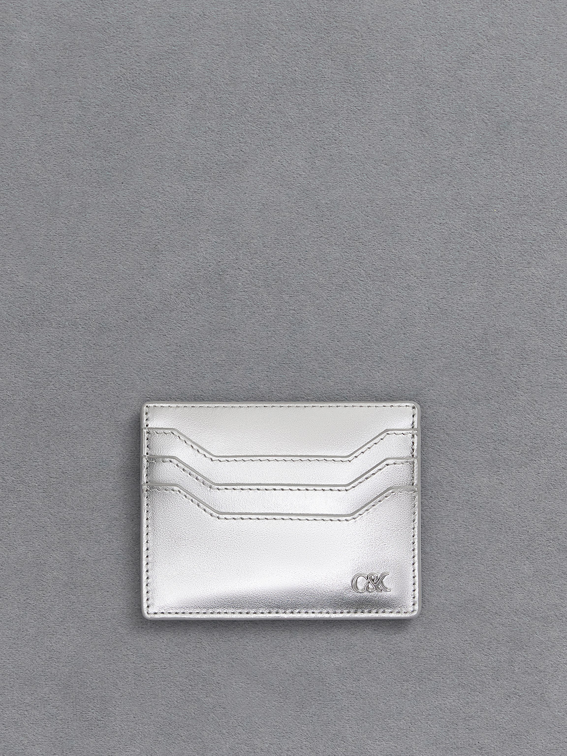 Charles & Keith Metallic Leather Multi-slot Card Holder In Silver