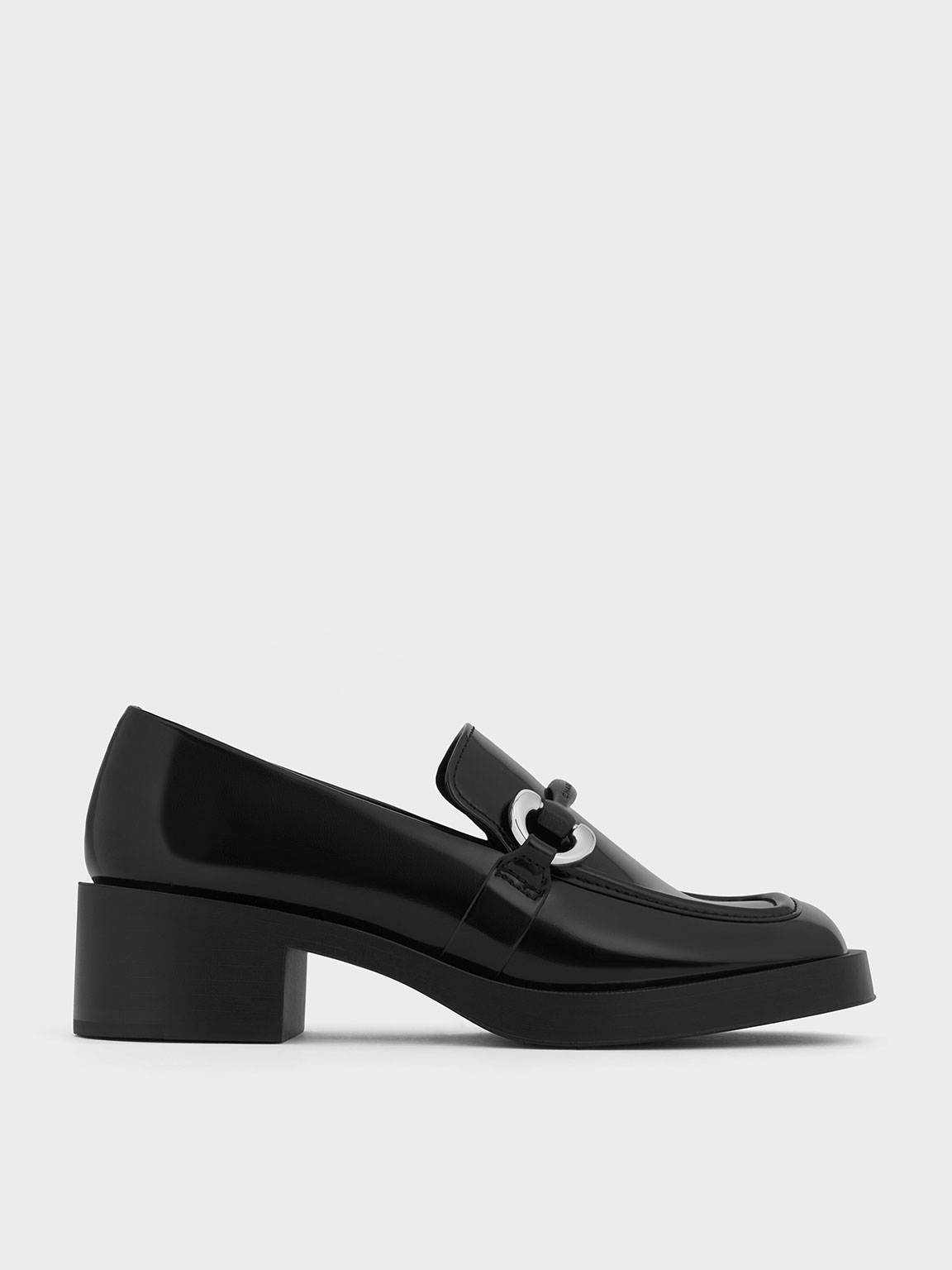 Black Boxed Catelaya Metallic Accent Loafer Pumps - CHARLES & KEITH SG