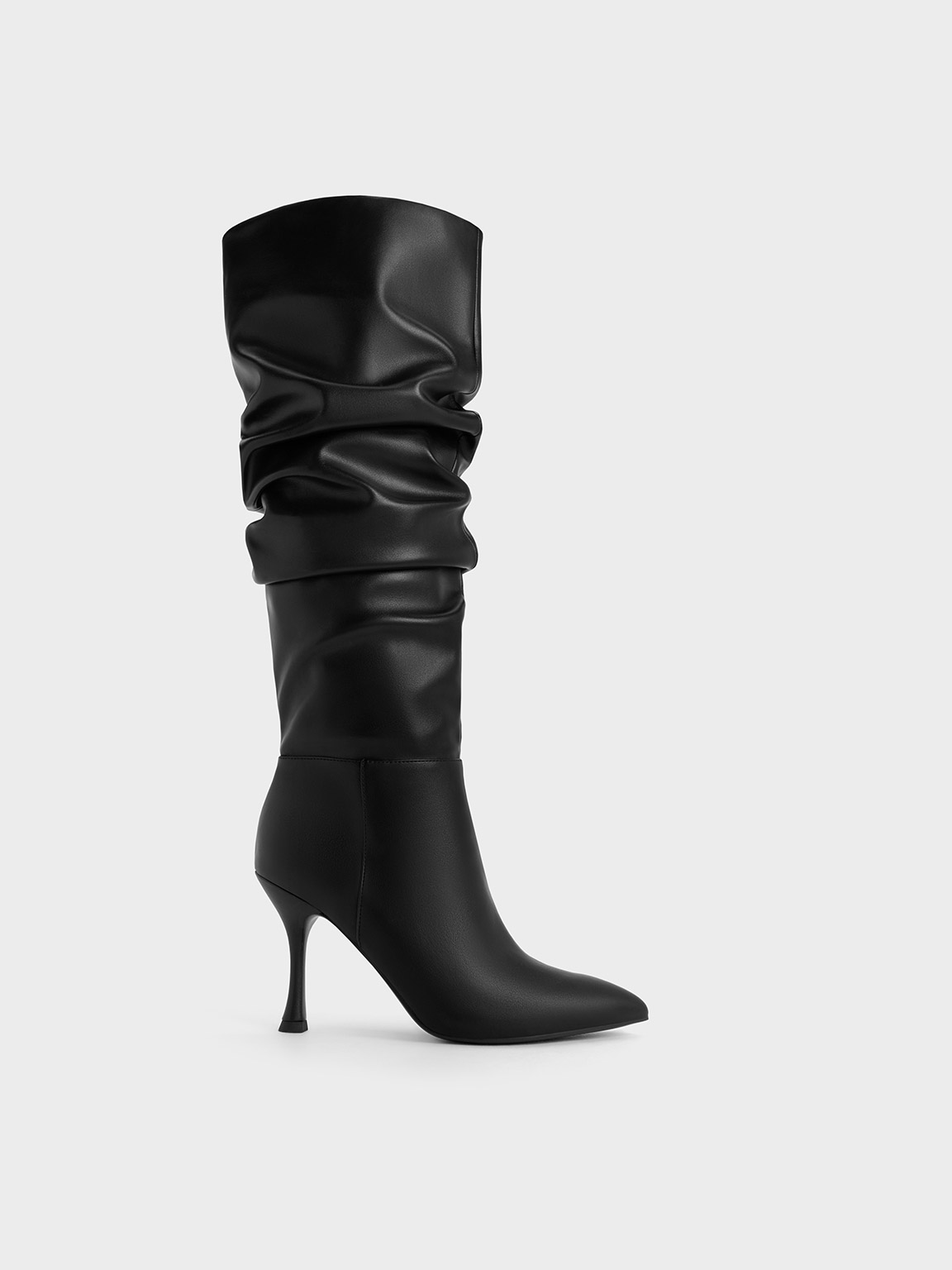 Charles & Keith Aster Ruched Knee-high Boots In Black
