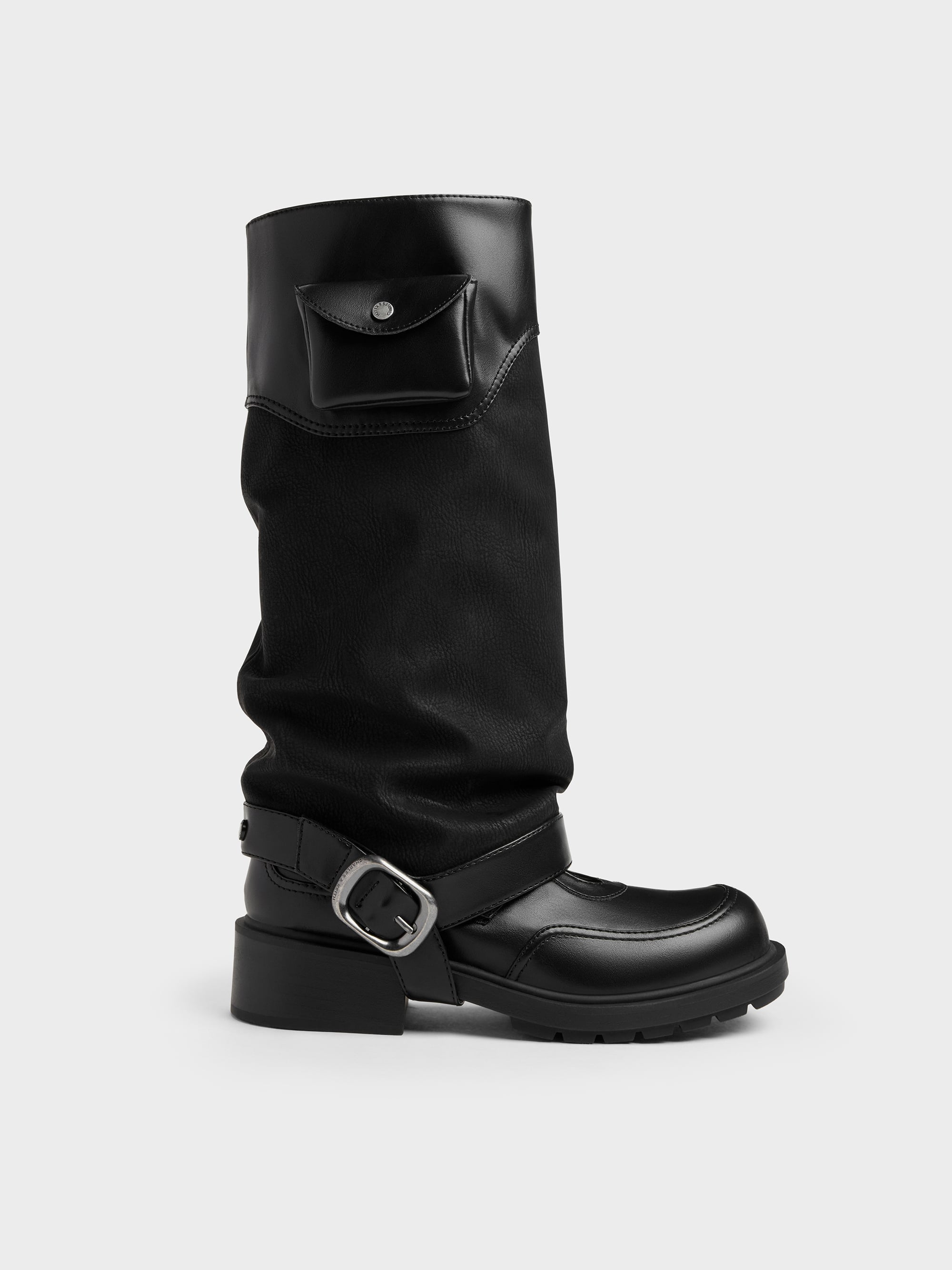 Convertible Ruched Knee-High Boots - Black - CHARLES & KEITH US