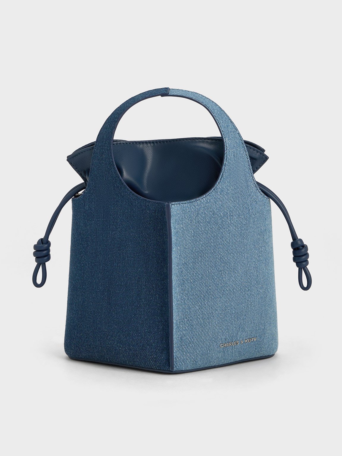 Shop Charles & Keith Arlys Denim Bucket Bag In Denim Blue