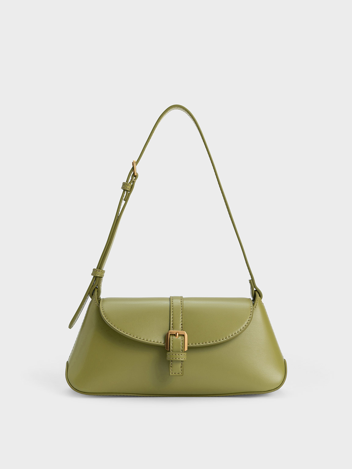 Charles & Keith Annelise Double Belted Shoulder Bag In Pistachio