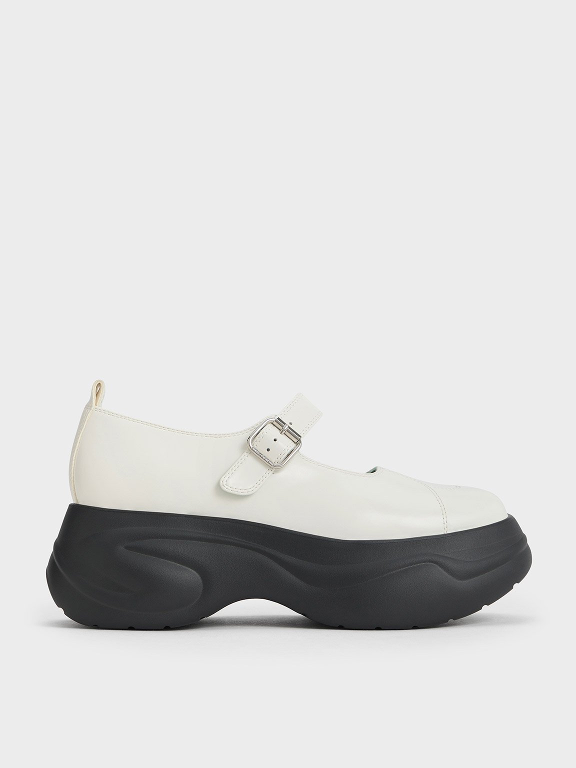 Charles & Keith Curved Platform Mary Janes In Chalk